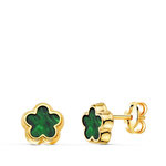 L'ATELIER D'AZUR Boucles d'Oreilles Or 18 Carats 750 Jaune et Malachite - Fleur
