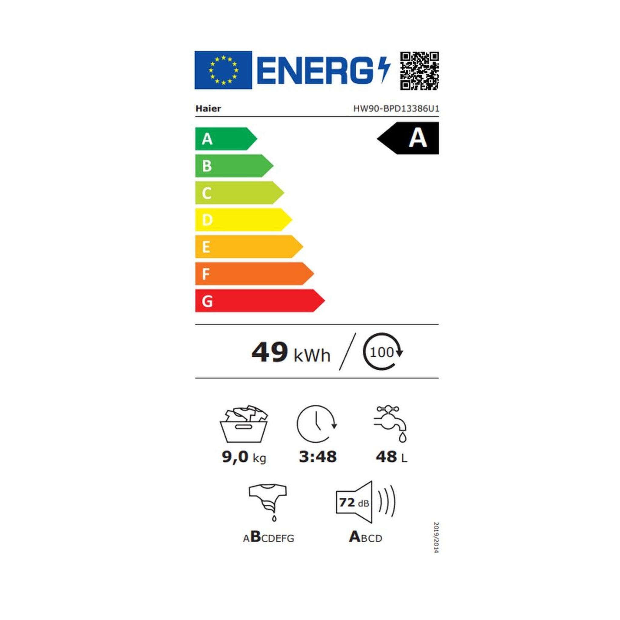 Voir la diapositive 2 : HAIER Lave-linge top 9kg 1300 tours/min - hw90-bpd13386u1