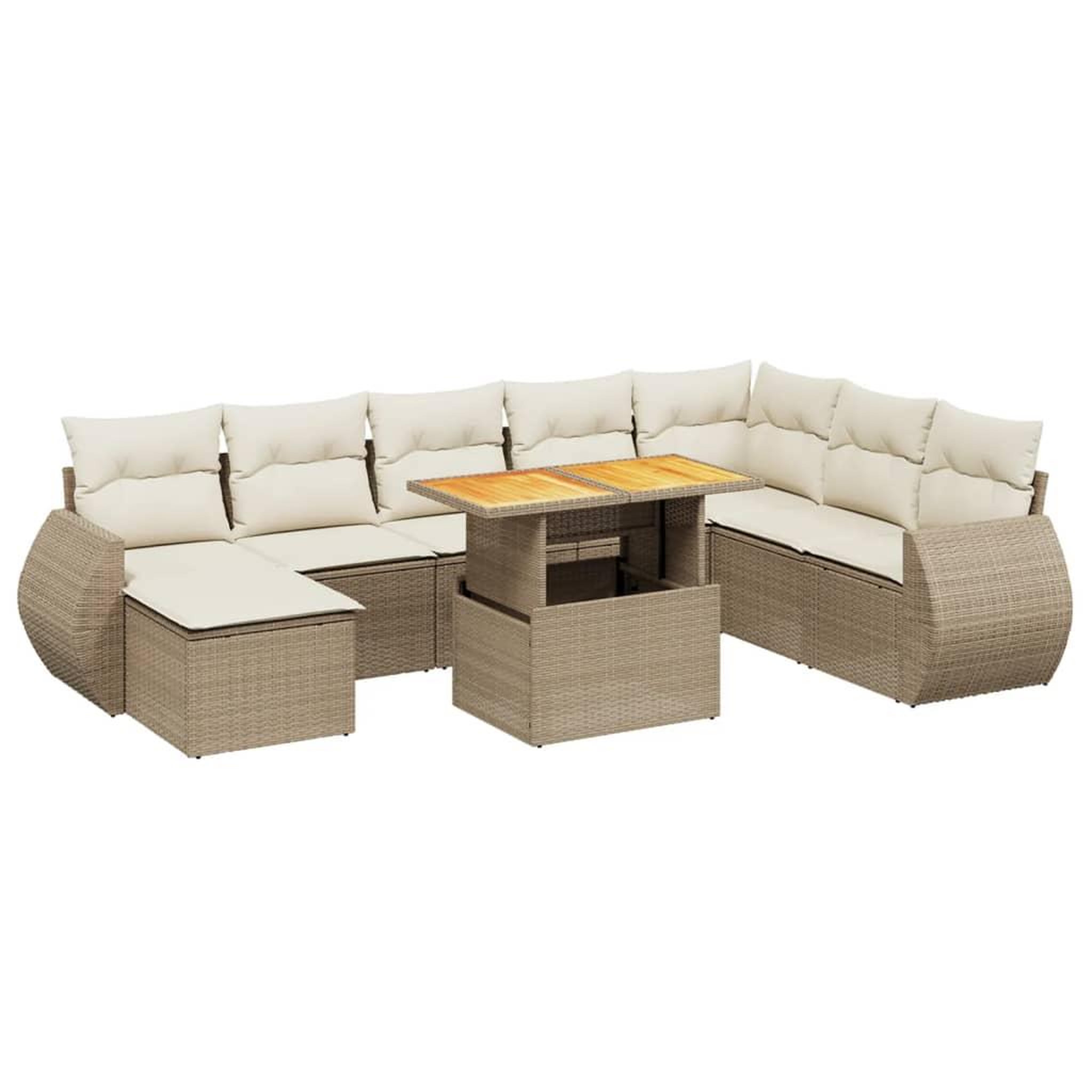 Voir la diapositive 2 : VIDAXL Salon de jardin avec coussins 9 pcs beige resine tressee