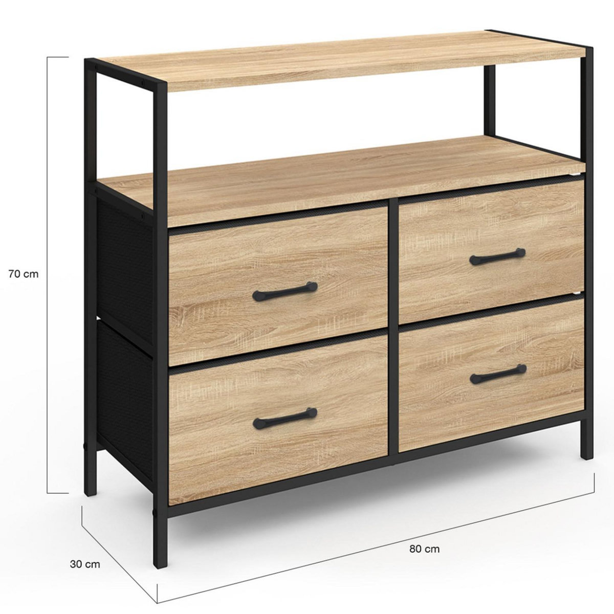 ID MARKET Commode 4 tiroirs en tissu UTAH 80 cm meuble de rangement design industriel