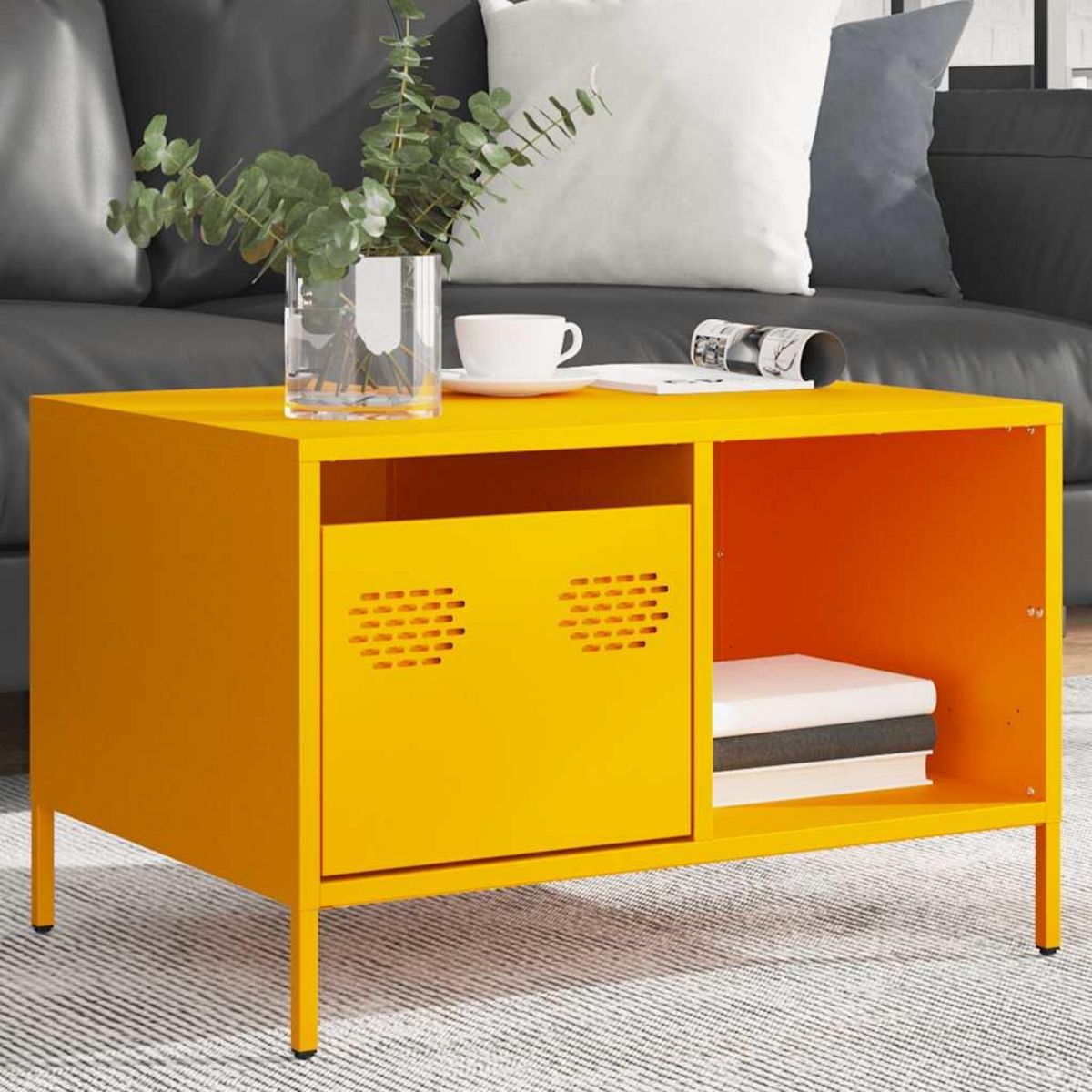 VIDAXL Table basse jaune moutarde 68,5x50x43,5 cm acier lamine a froid