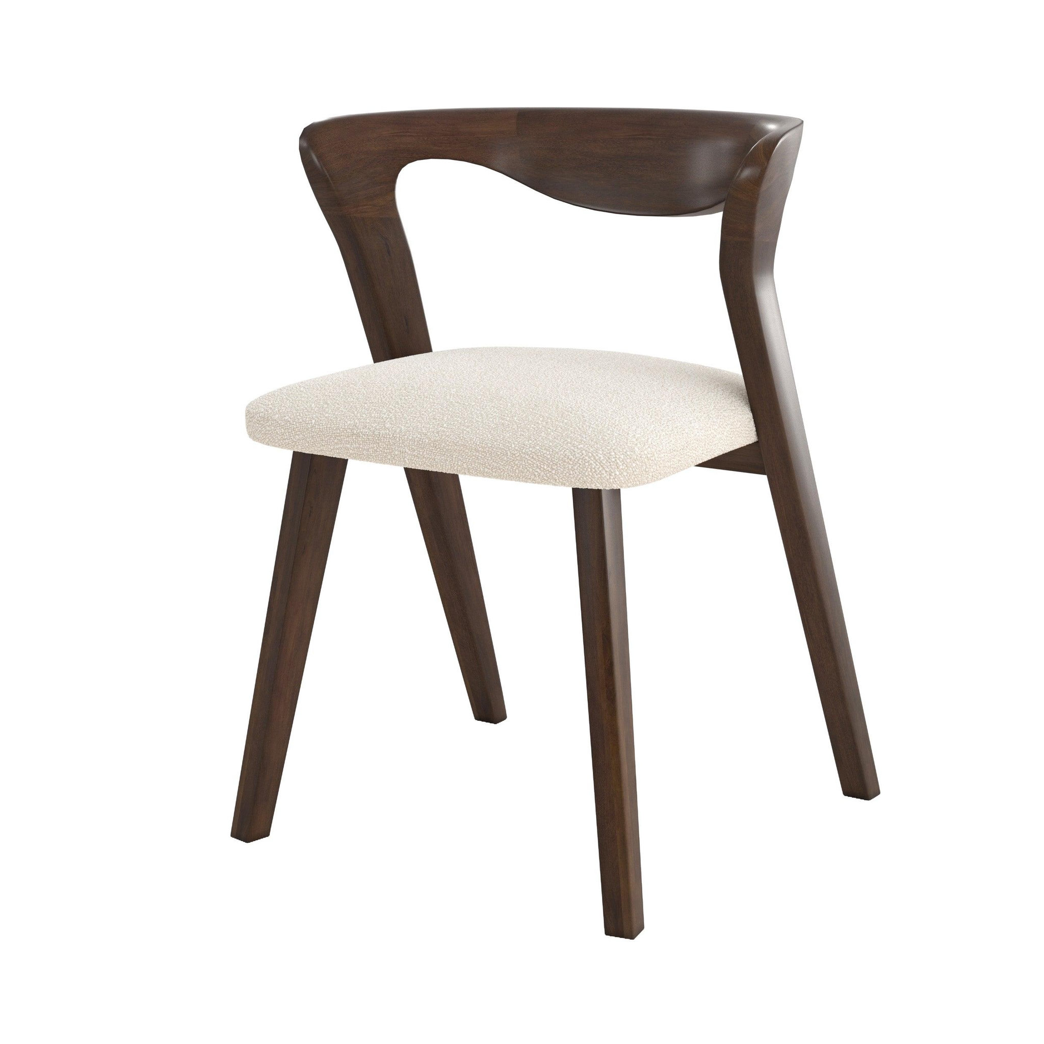 MAISON PAVANE Chaise en bois d'hévéa foncé et tissu bouclé crème-vega