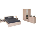 PARISOT Chambre complete adulte VARIA - Lit 140x190/200 + 2 chevets +1 commode, 1 armoire avec miroir - Décor Chene - PARISOT