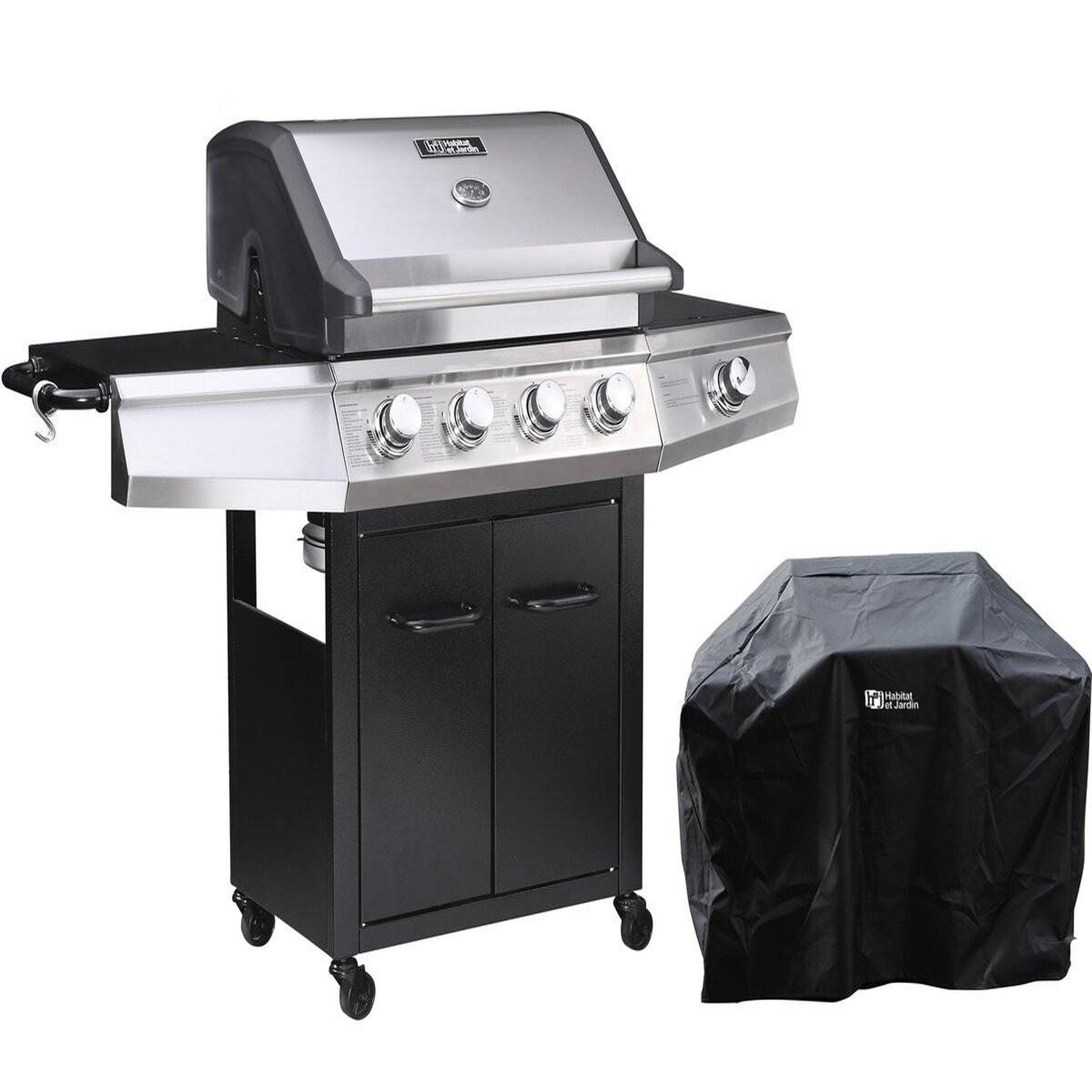Voir la diapositive 1 : Habitat et Jardin Barbecue gaz  Bingo 5  - 5 Brûleurs dont 1 latéral - 15.2kW + Housse protection - Noir
