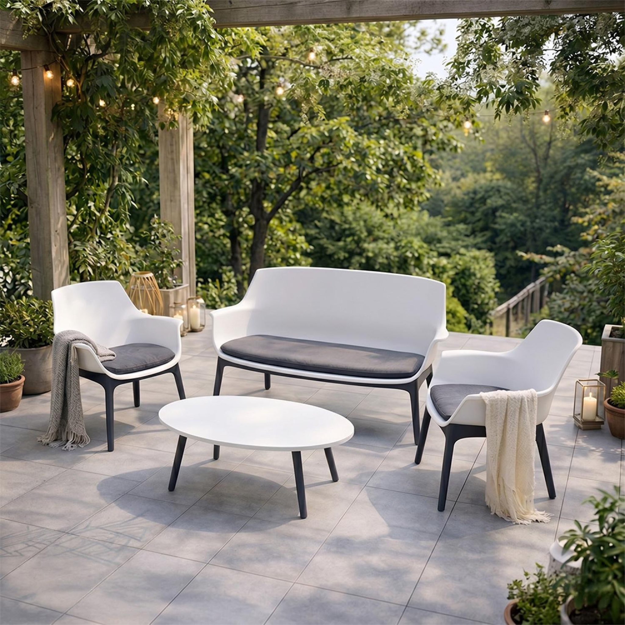 Voir la diapositive 4 : CONCEPT USINE Salon de jardin 4 places blanc avec table basse izmir