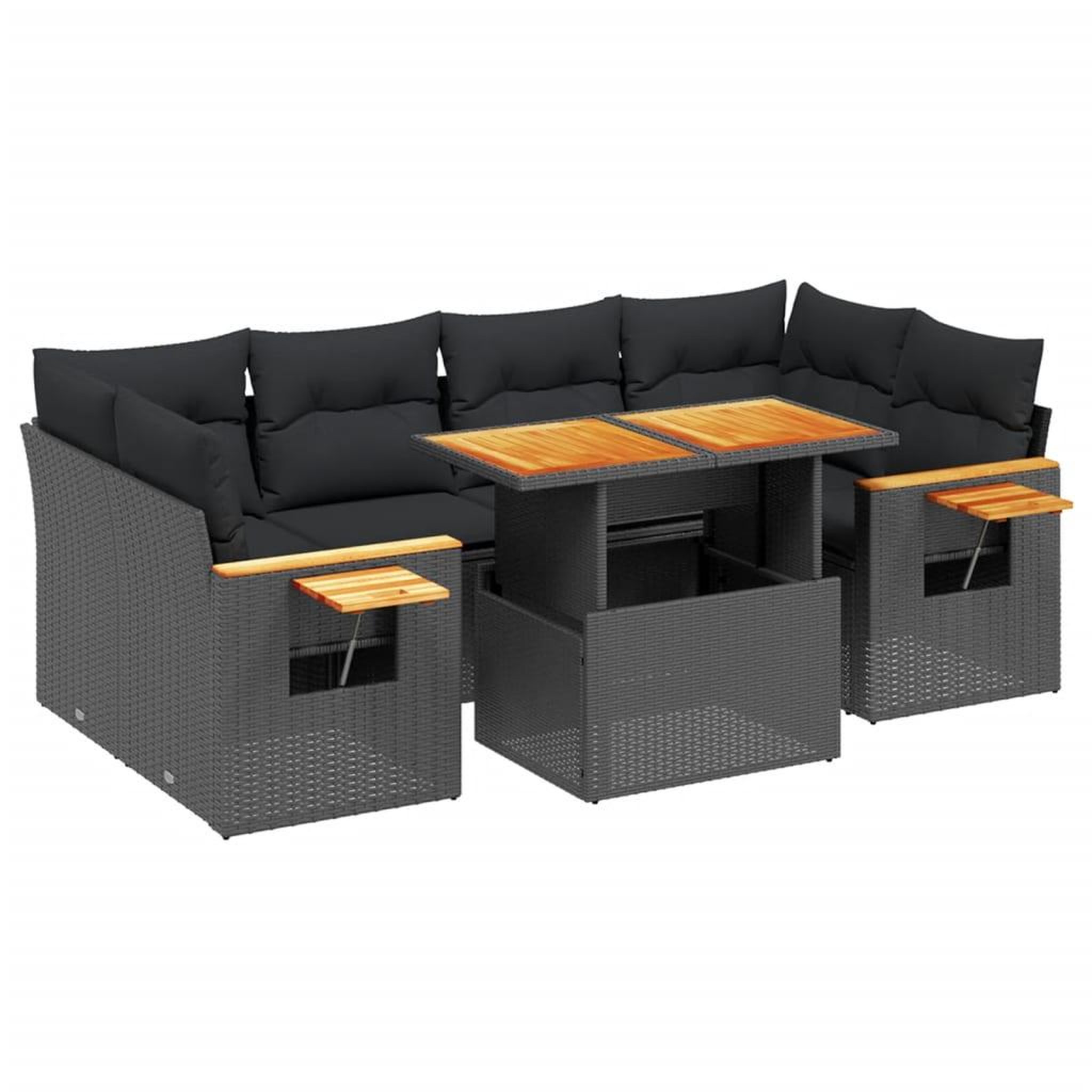 Voir la diapositive 2 : VIDAXL Salon de jardin 7 pcs avec coussins noir resine tressee