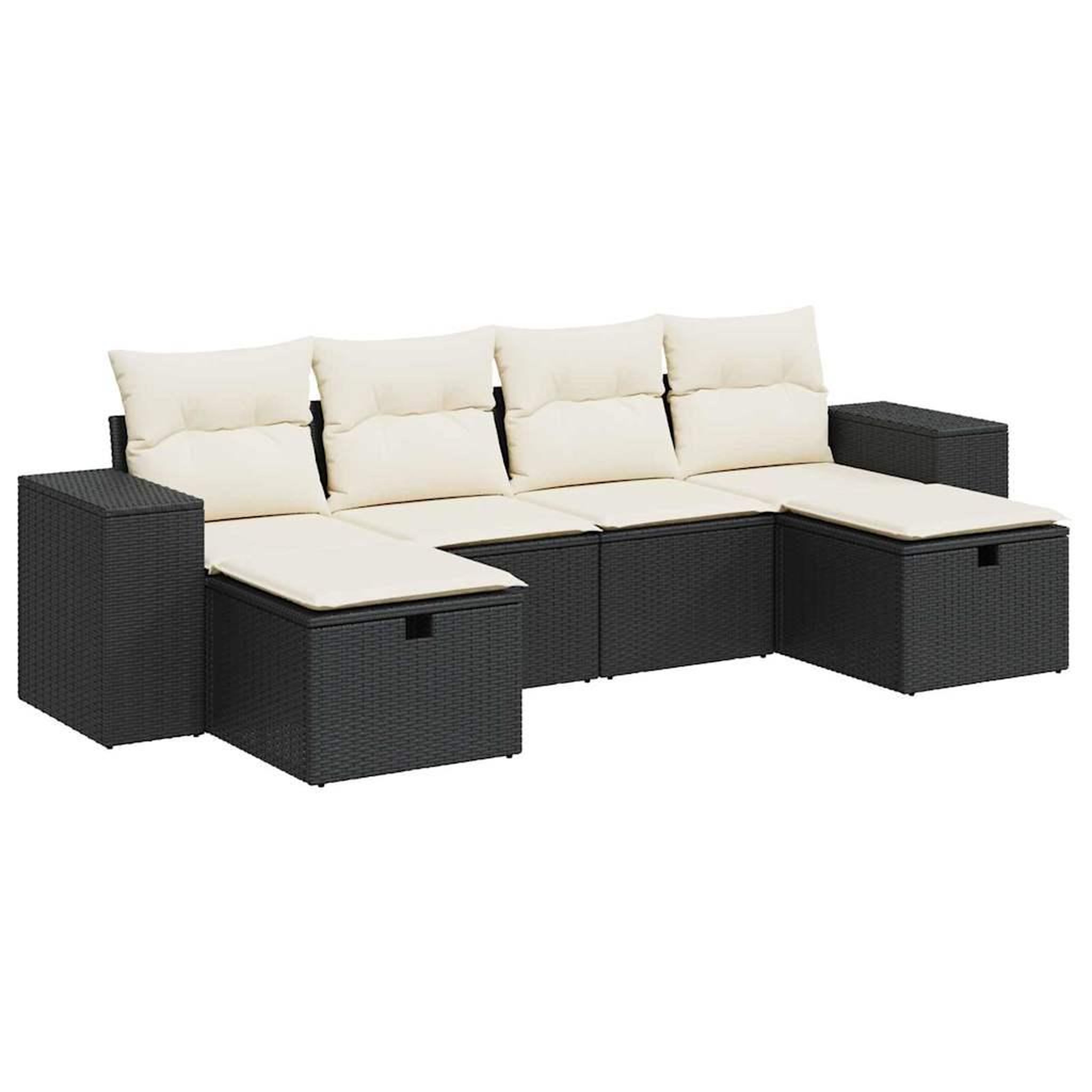 Voir la diapositive 2 : VIDAXL Salon de jardin 6 pcs avec coussins noir resine tressee