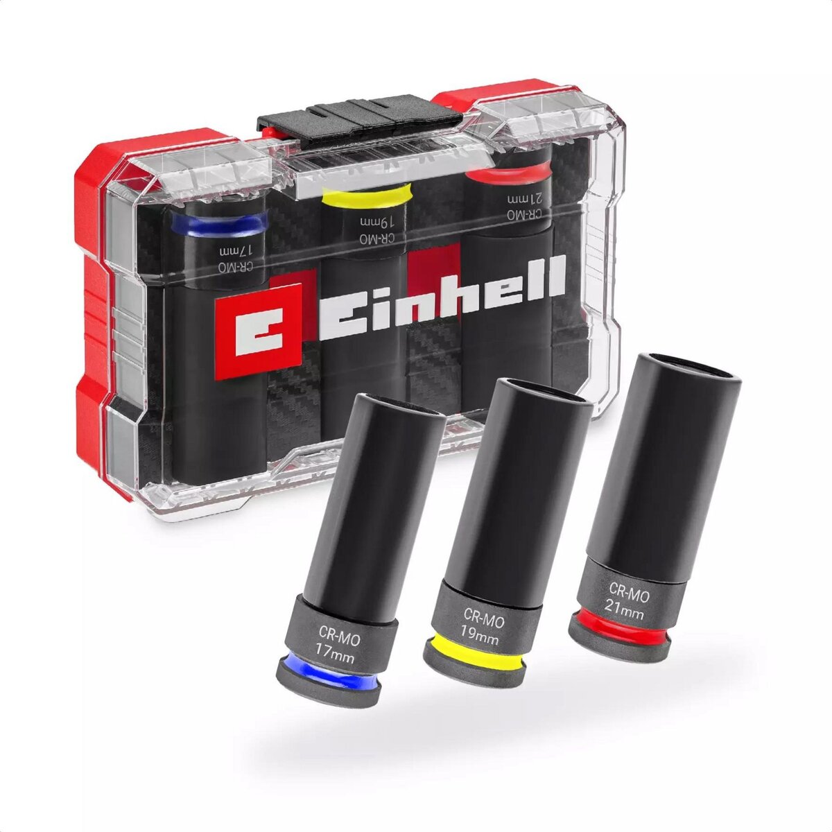 Einhell Jeu de douilles à impact – 3 pièces – 1/2” – 17/19/21 mm – avec protection jantes – acier CrMo