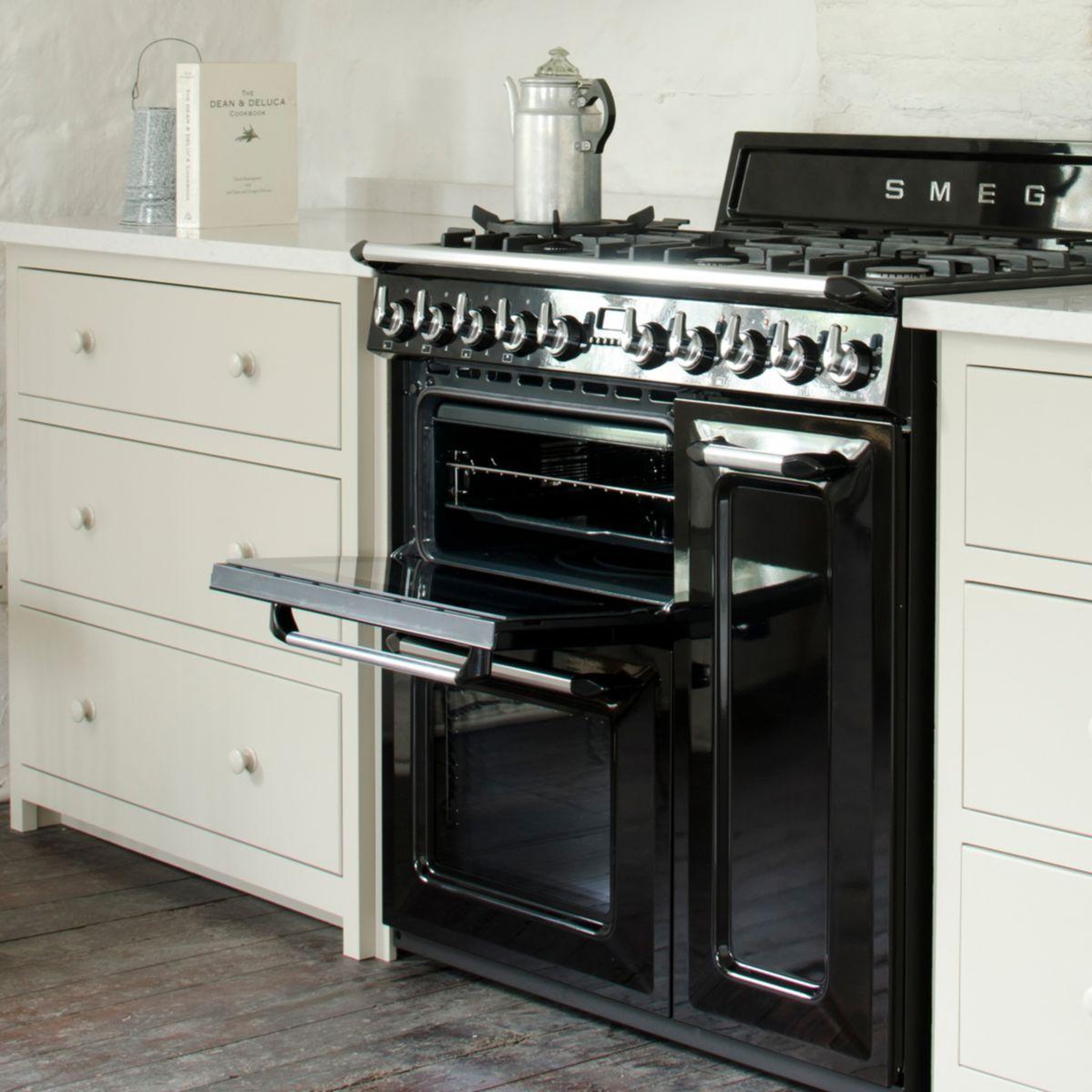 Voir la diapositive 5 : SMEG Piano de cuisson gaz tr93bl