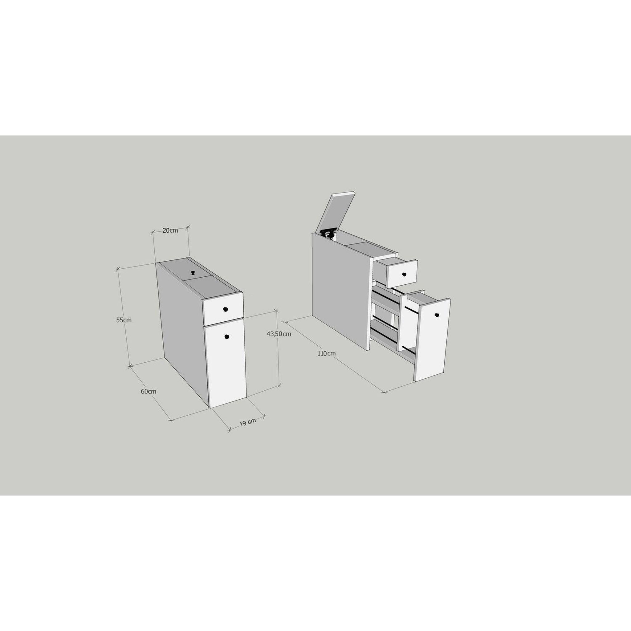 Voir la diapositive 3 : TOILINUX Rangement de salle de bain compact 2 tiroirs et une porte