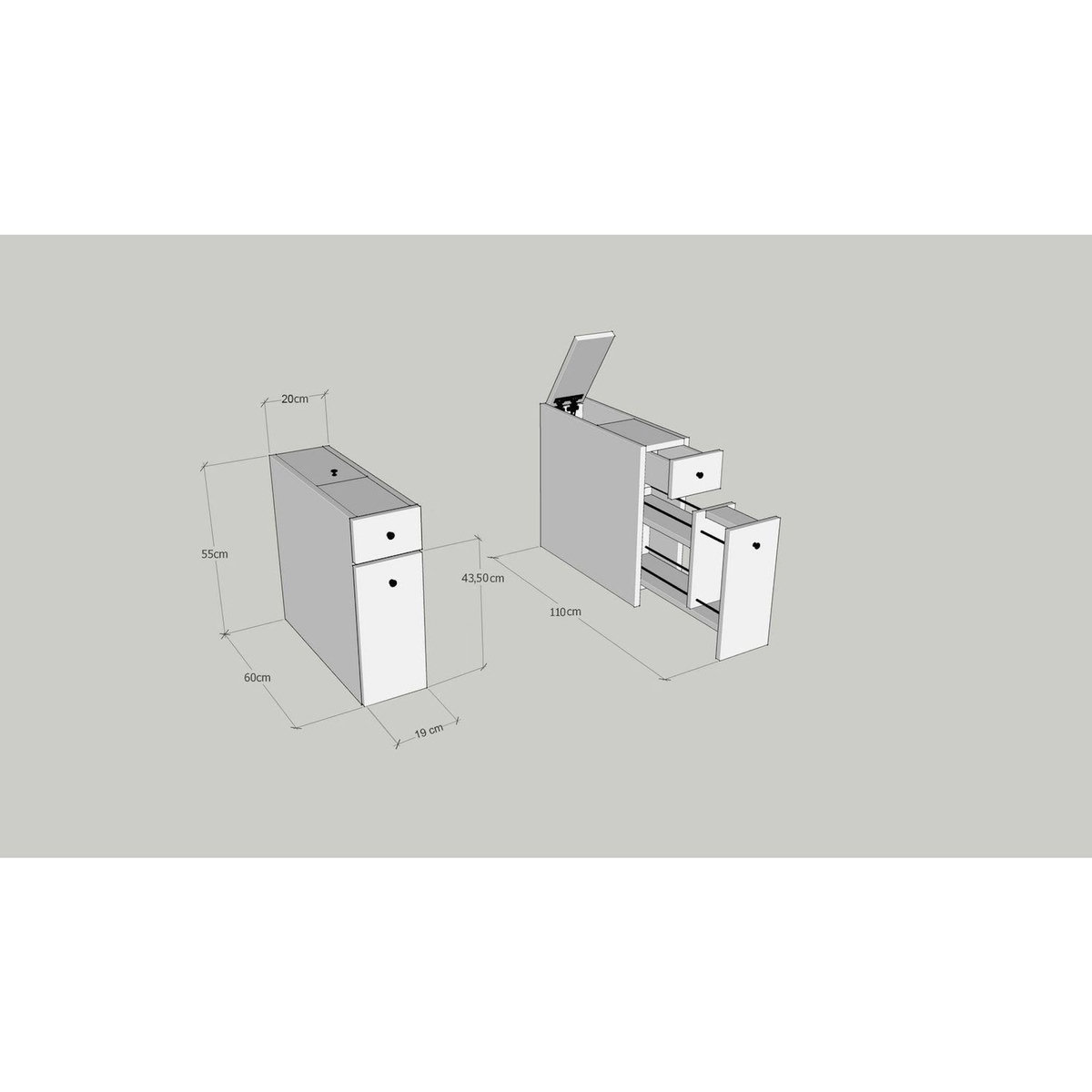 TOILINUX Rangement de salle de bain compact 2 tiroirs et une porte