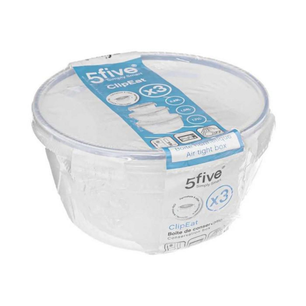 FIVE Lot de 3 Boîtes de Conservation Rondes  Clipeat  18cm Bleu