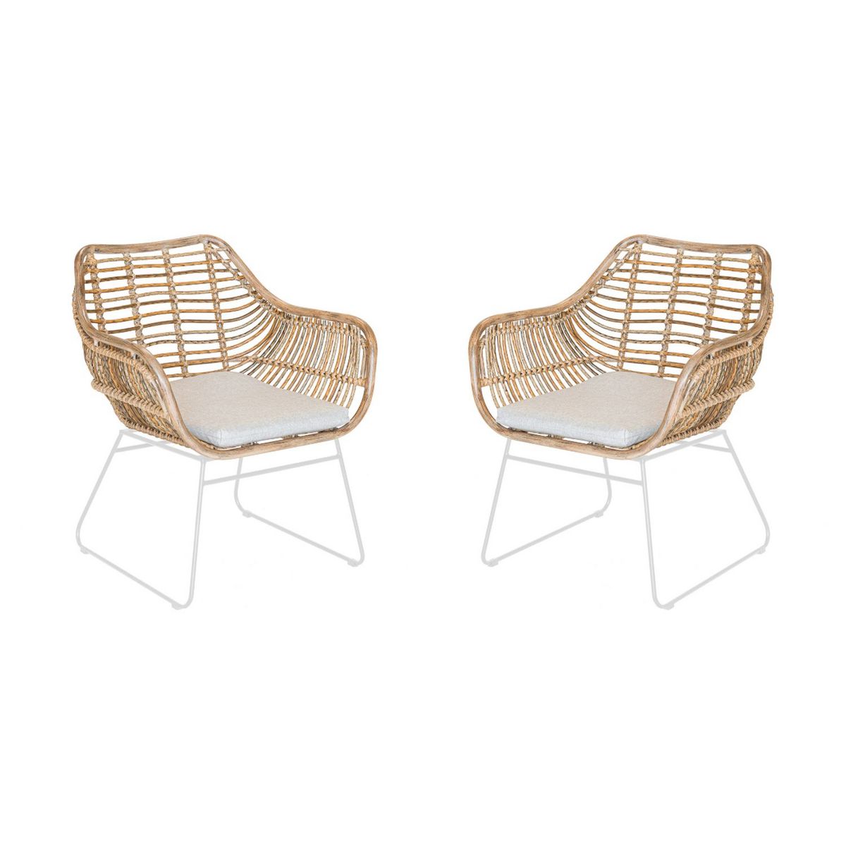 JARDILINE Lot de 2 fauteuils de jardin - Résine tressée/Acier - Imitation rotin - PEMBA