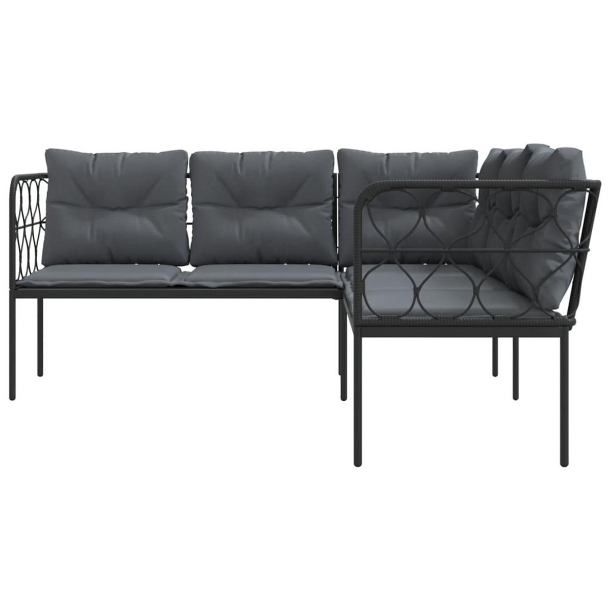 VIDAXL Canape de jardin avec coussins forme de L noir acier textilene