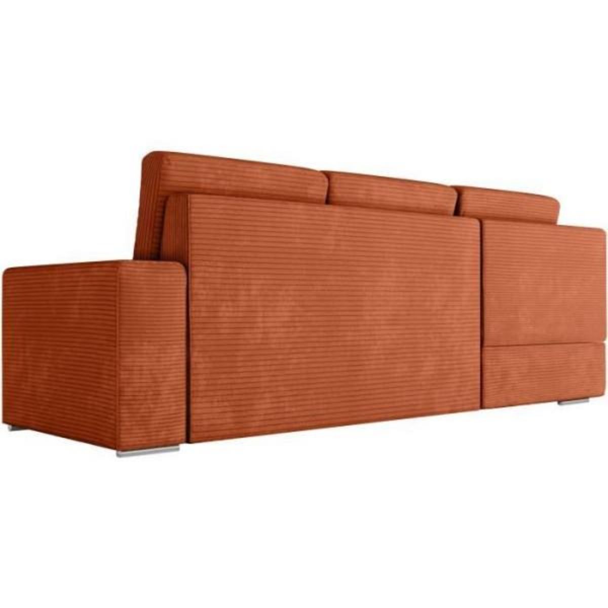 LOUNGITUDE Canapé d'angle gauche 3 places convertible ADEN avec coffre en velours côtelé - Terracotta - L246 x P174 x H96cm - LOUNGITUDE