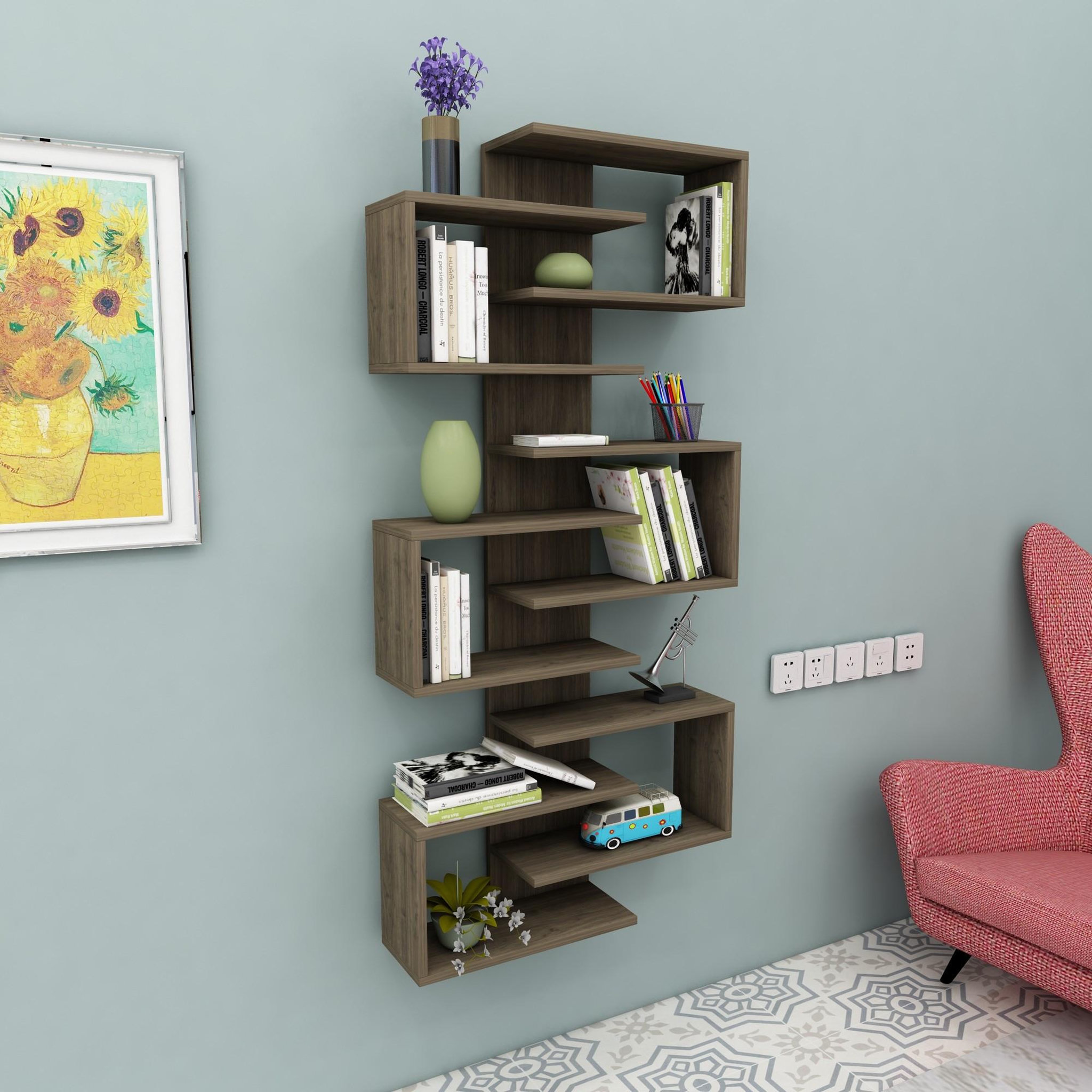 Voir la diapositive 2 : Habitat et Jardin Bibliothèque en bois  lotus  - 75 x 21 x 161 cm - noyer