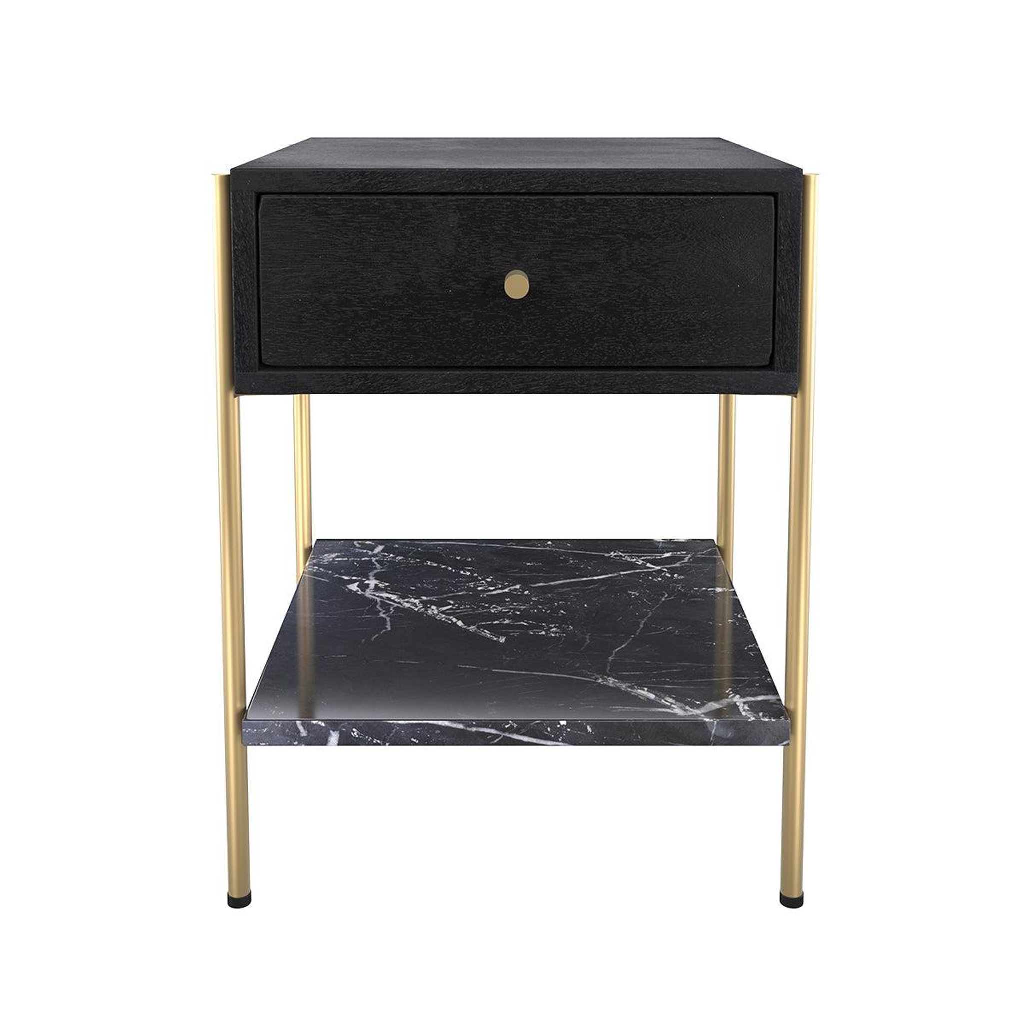 MAISON PAVANE Table de chevet 1 tiroir en bois noir et métal doré-doori