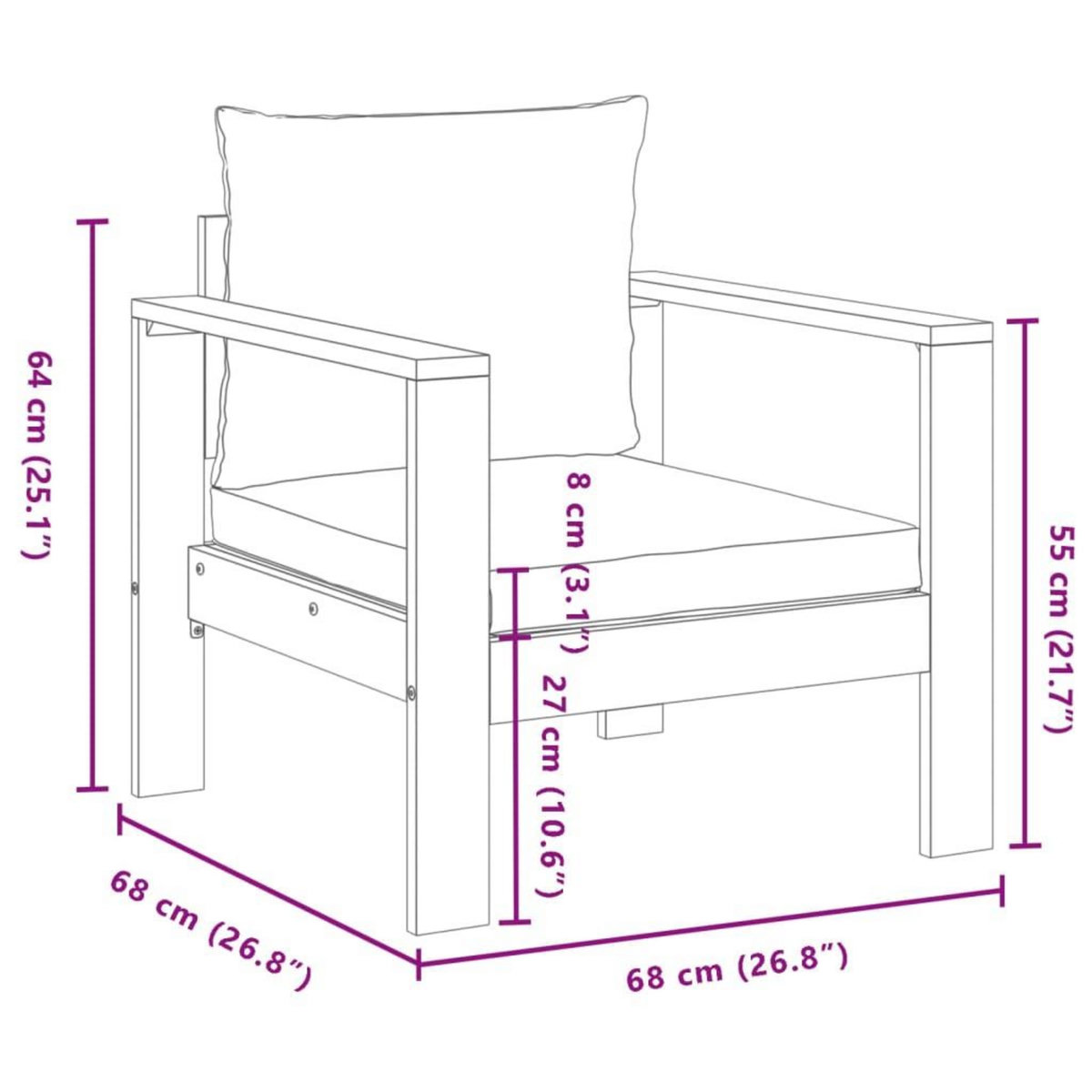 VIDAXL Chaise de jardin avec coussins bois massif d'acacia