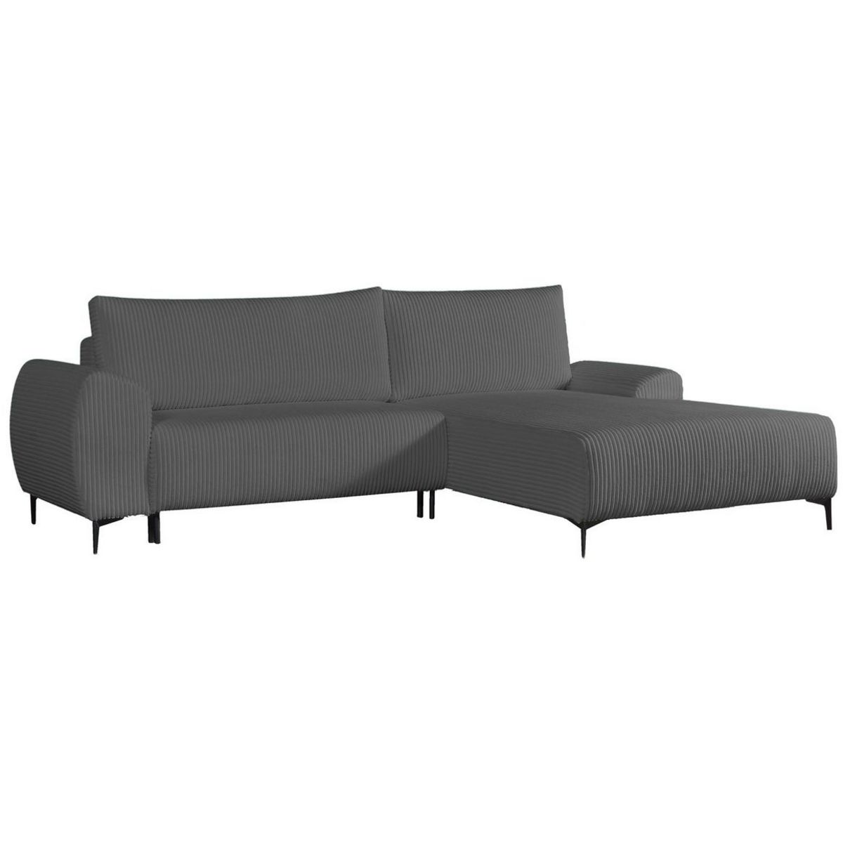 Canapé d'angle droit fixe convertible 5 places en velour côtelé CYRIL