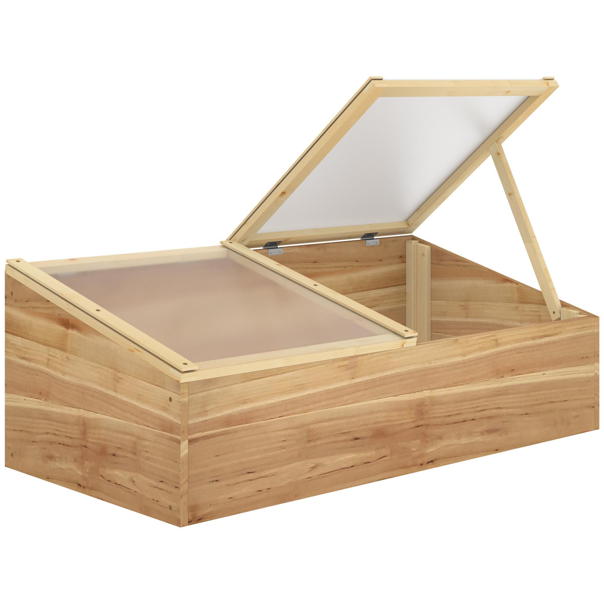 OUTSUNNY Mini serre de jardin serre pour semis dim. 100l x 50l x 36h cm toit 2 pans ouvrables séparement panneaux de polycarbonate bois sapin pré-huilé