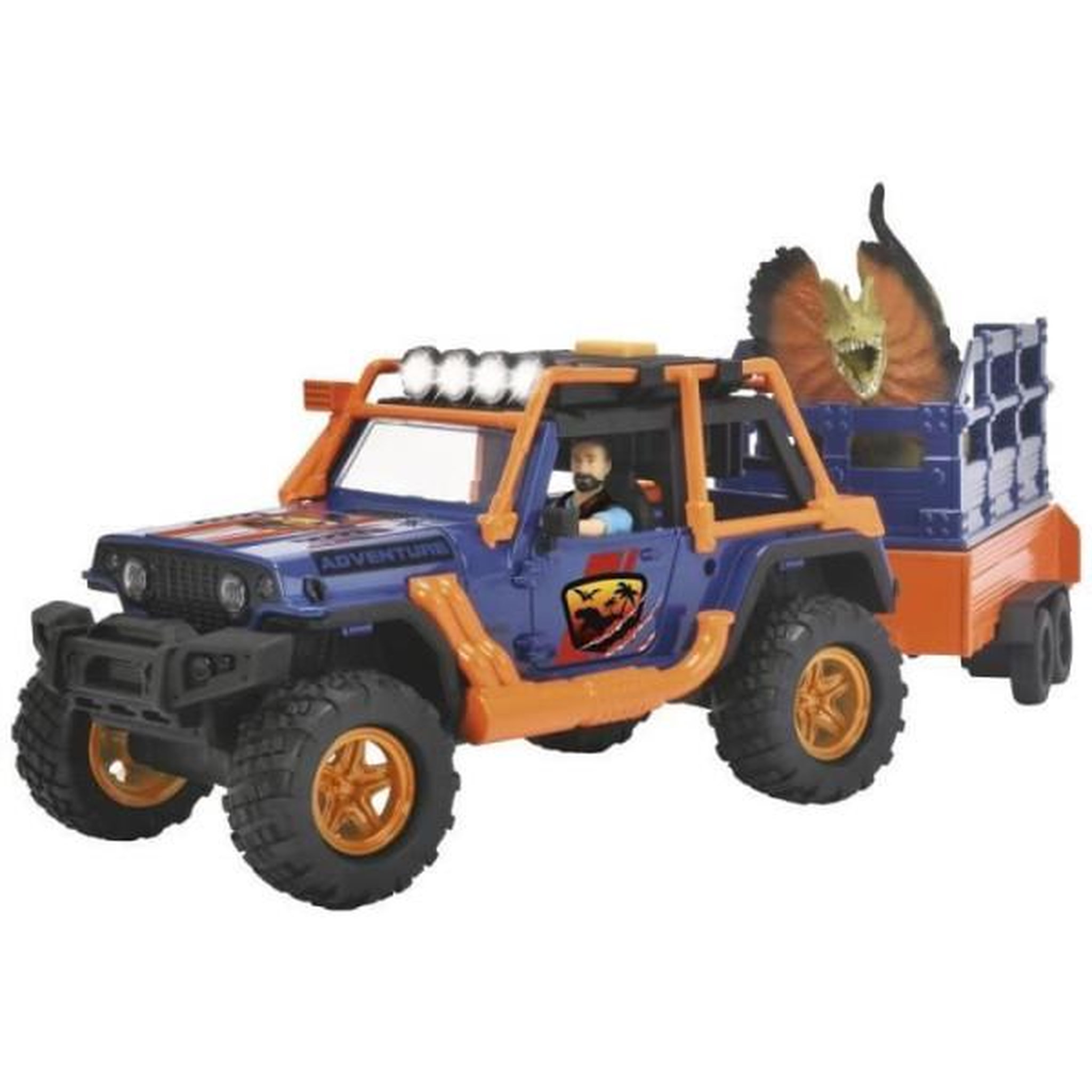 SIMBA.DICKIE.GROUP Commandant de dinosaures - dickie - 1 jeep wrangler avec remorque + 1 figurine articulée + 2 dinosaures