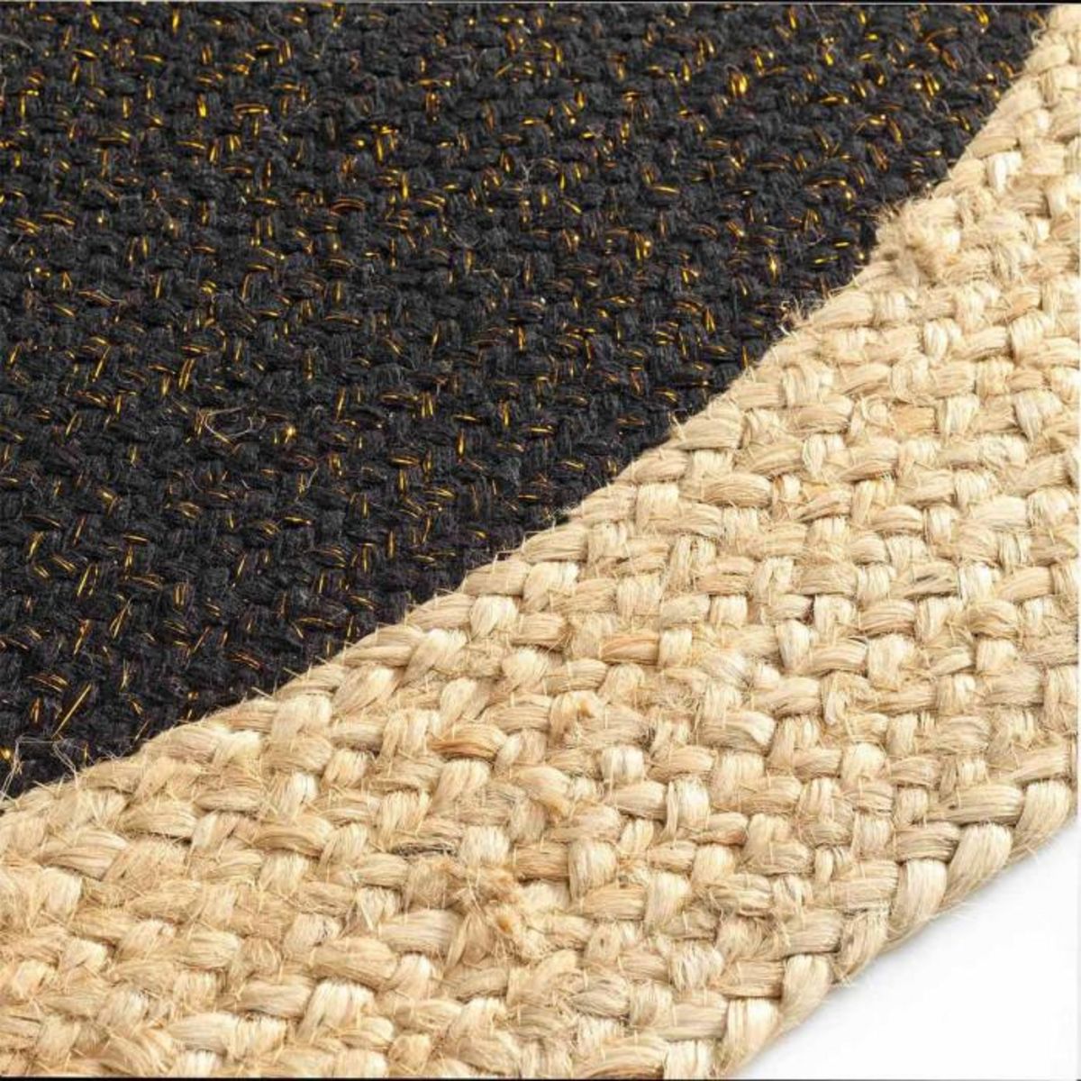 Paris Prix Tapis Déco Rond en Jute  Mario  90cm Noir & Or
