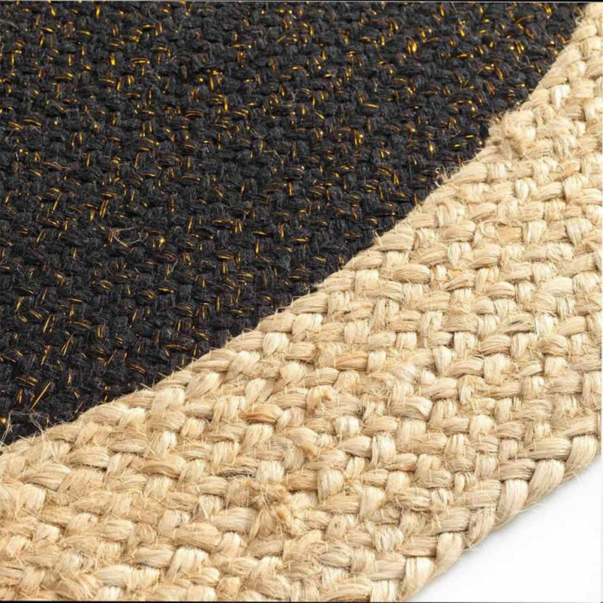 Paris Prix Tapis Déco Rond en Jute  Mario  90cm Noir & Or