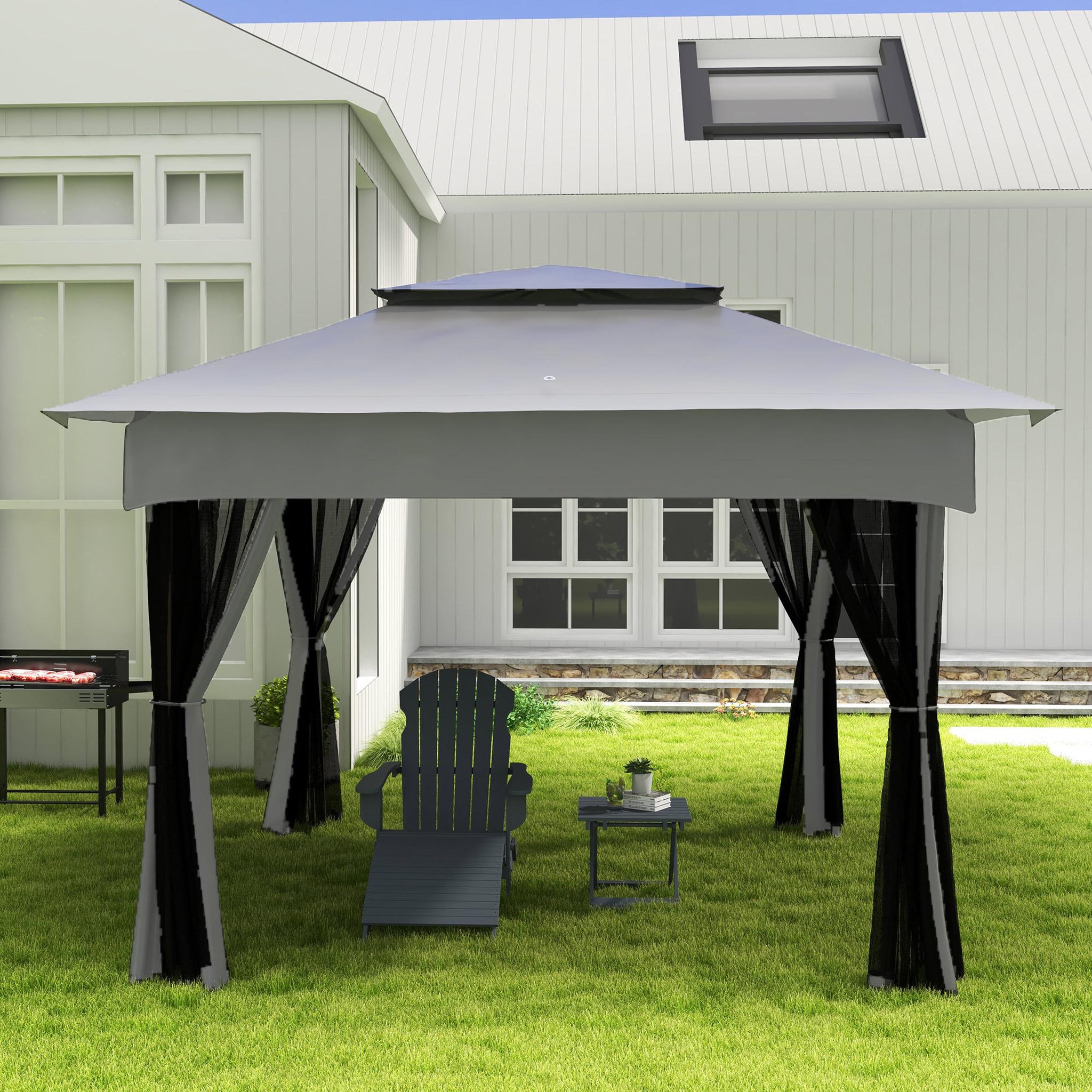 Voir la diapositive 5 : OUTSUNNY Tonnelle barnum de jardin pop-up pliant 3,25L x 3,25l x 2,7H m acier polyester moustiquaires + sac de transport gris
