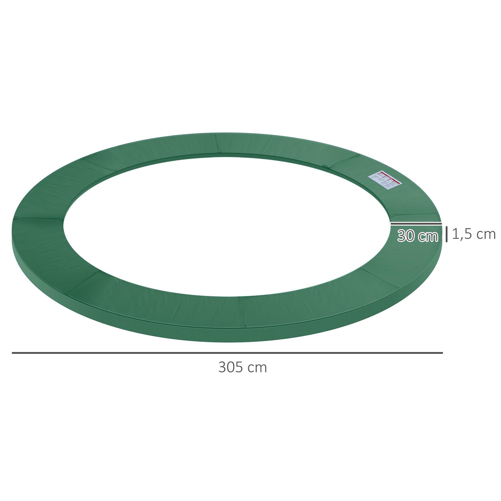 Voir la diapositive 3 : HOMCOM Couvre-ressort trampoline dia. 305 cm PVC PE haute densité rembourrage 15 mm vert