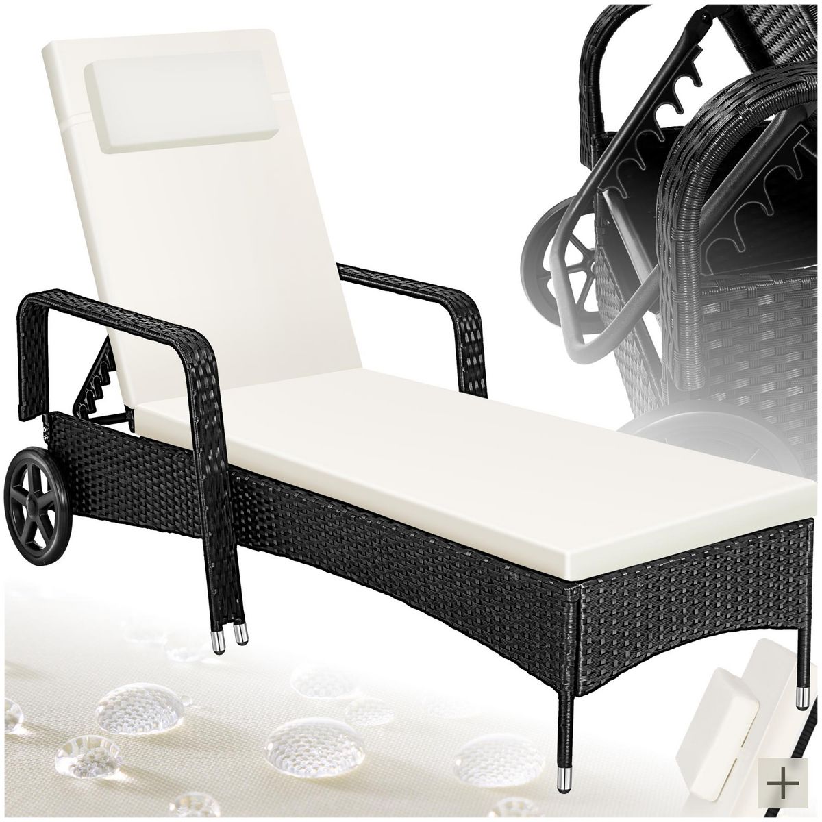 tectake Bain de soleil en rotin robuste et résistant aux UV noir/beige
