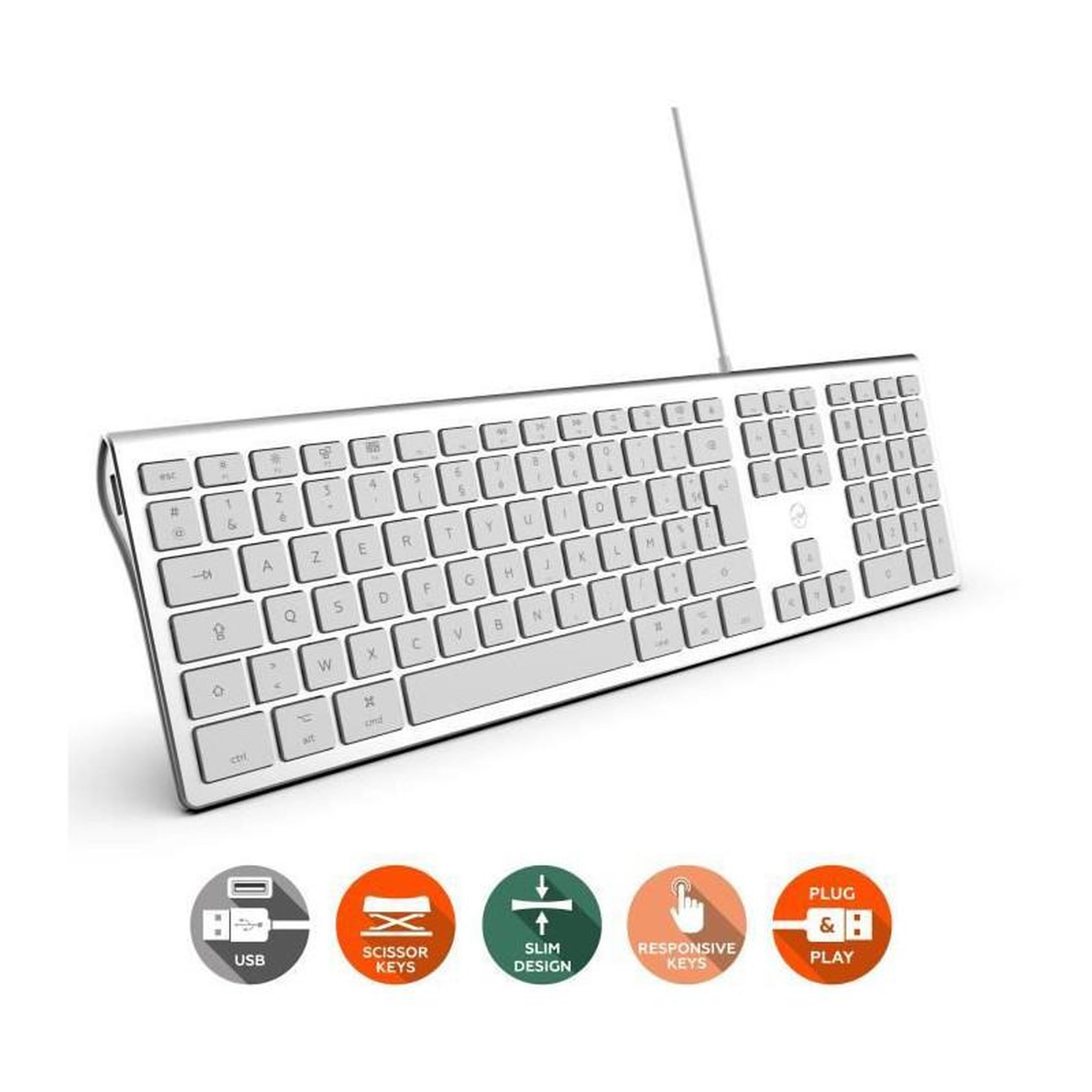 Voir la diapositive 3 : Mobility Lab MOBILITY LAB ML304304 - Clavier Design Touch Filaire avec 2 USB pour Mac - AZERTY - Blanc et argente