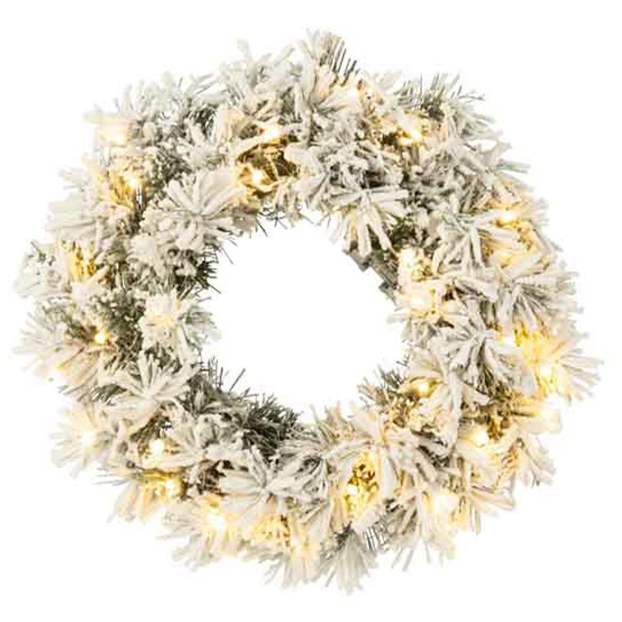 Voir la diapositive 2 : J-LINE Couronne de noël led  enneigée  44cm vert & blanc