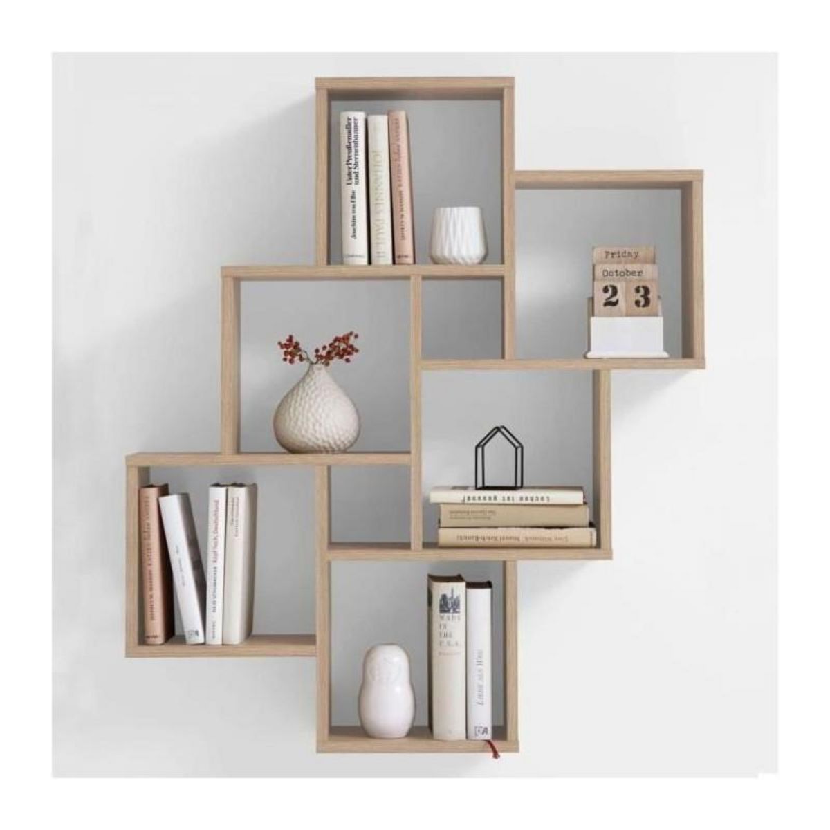 FMD Étagere murale LAURIO 2 - Décor chene - L81,2 x H94,3 x P15,7 cm - Fabriqué en Allemagne