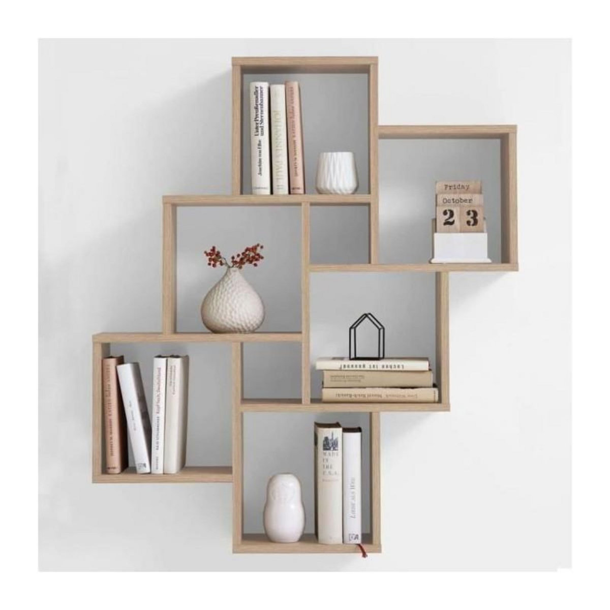 FMD Étagere murale LAURIO 2 - Décor chene - L81,2 x H94,3 x P15,7 cm - Fabriqué en Allemagne