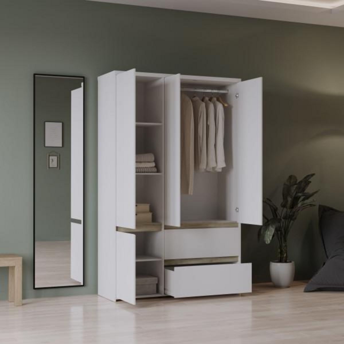 Demeyere Armoire de chambre - CLYDE - Chene Kronberg / Blanc - 4 portes - 138,2 x 50 x 220,5 cm