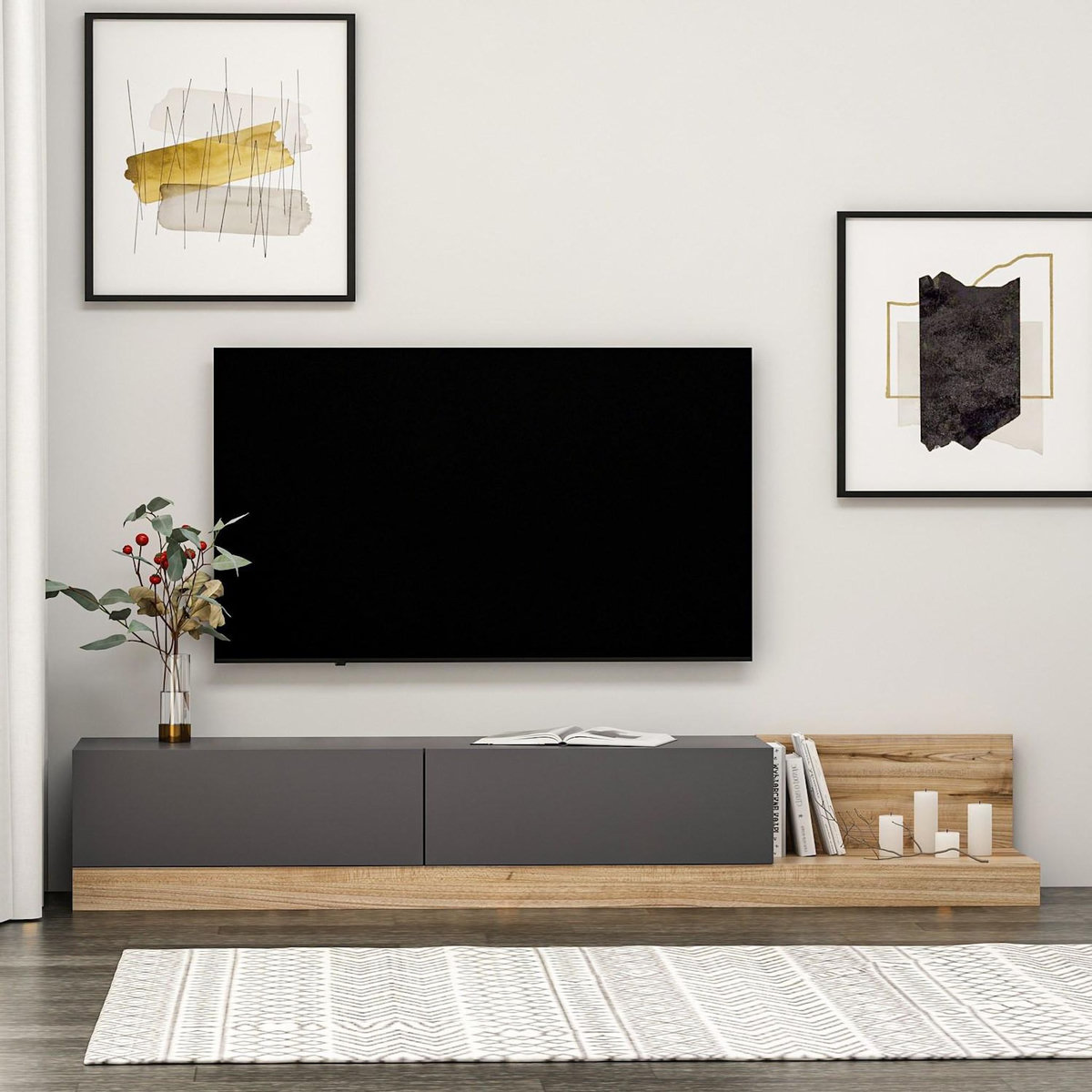 Habitat et Jardin Meuble TV en bois  Majör  - 180 x 37 x 30 cm - Gris anthracite