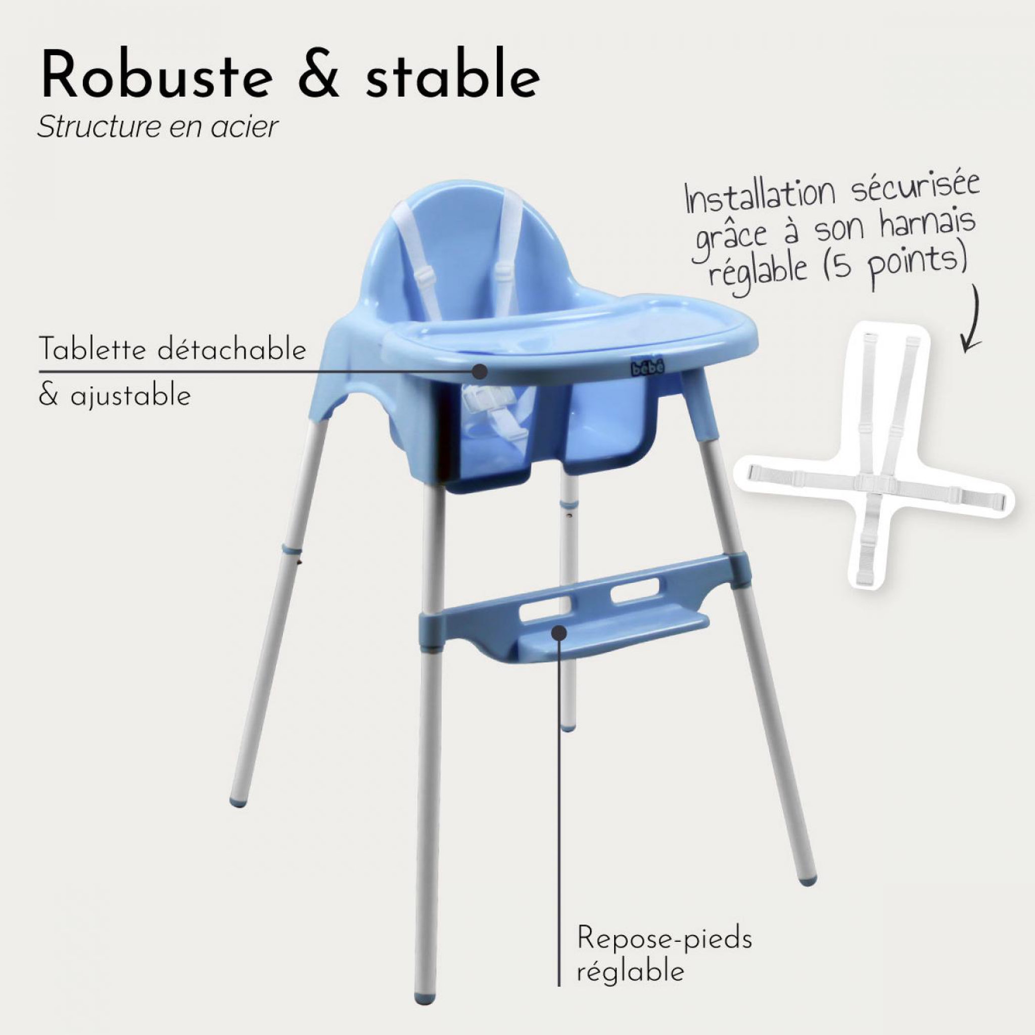 Voir la diapositive 3 : Monsieur Bébé Chaise haute bébé réglable hauteur et tablette