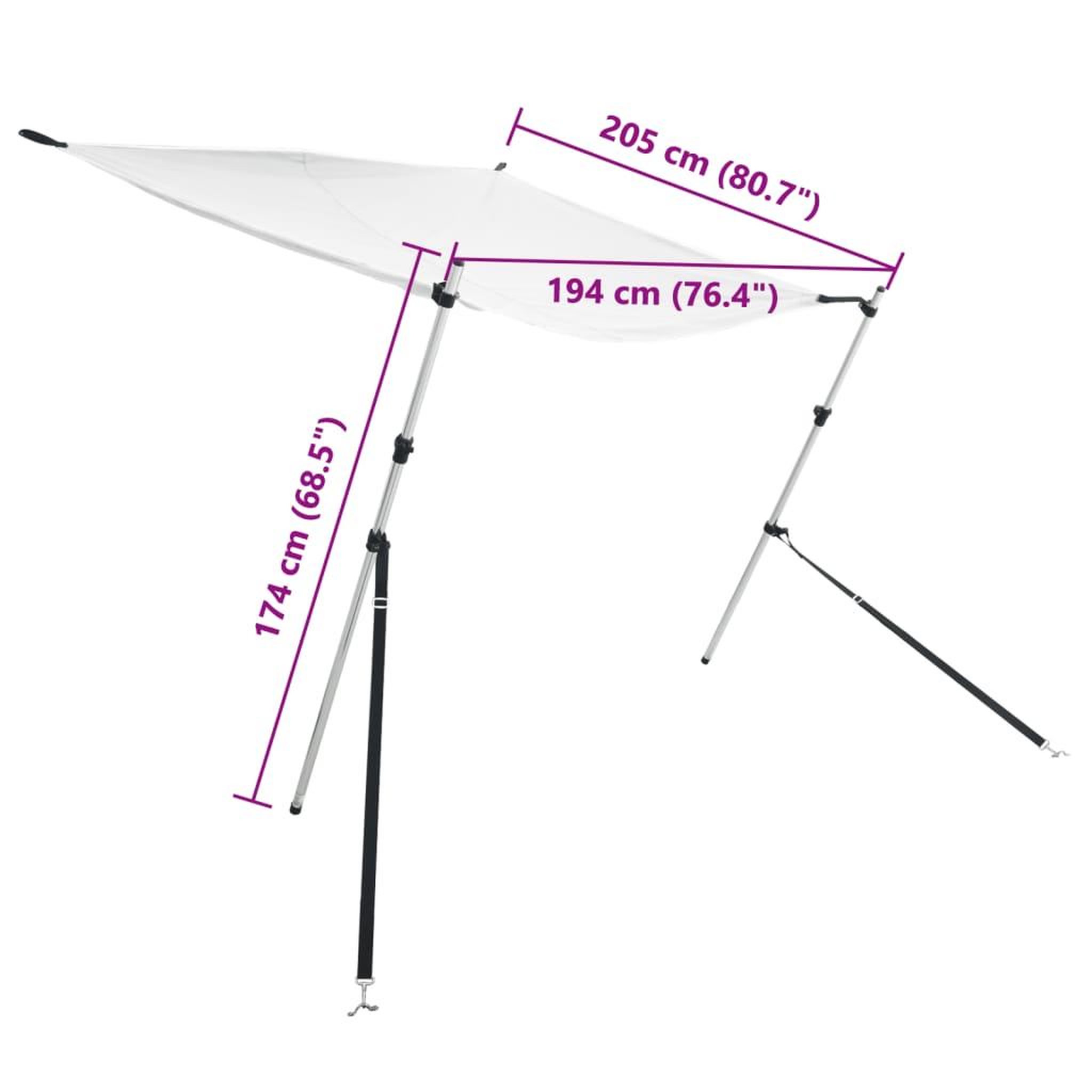 Voir la diapositive 6 : VIDAXL Kit d'extension d'ombrage T-Top blanc 174x205x(115-194) cm