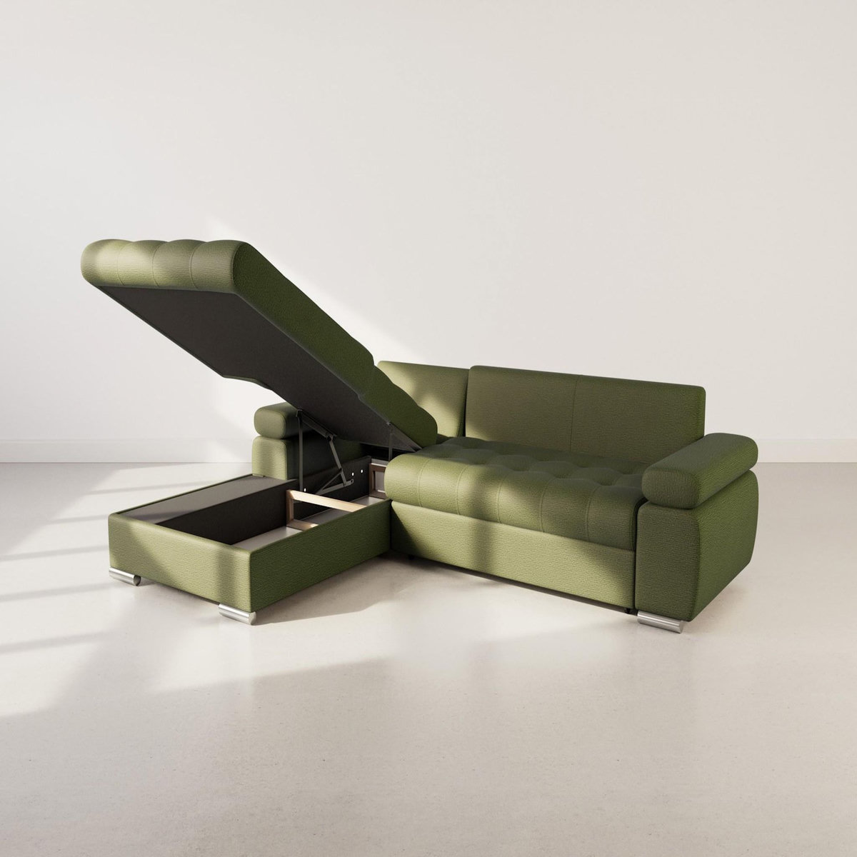 BEST MOBILIER Bianca - canapé d'angle gauche 4 places convertible avec coffre en tissu texturé