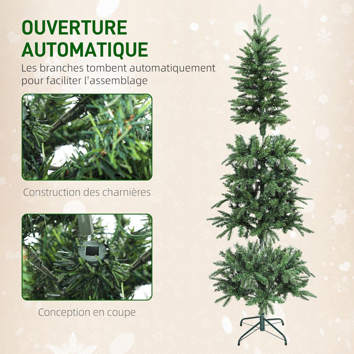 HOMCOM Sapin de Noël artificiel LED x 300 blanc chaud 8 modes H.210 cm 826 branches support vert