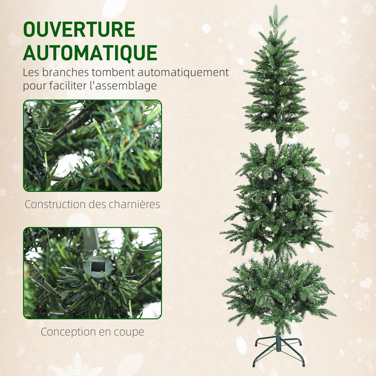 HOMCOM Sapin de Noël artificiel LED x 300 blanc chaud 8 modes H.210 cm 826 branches support vert