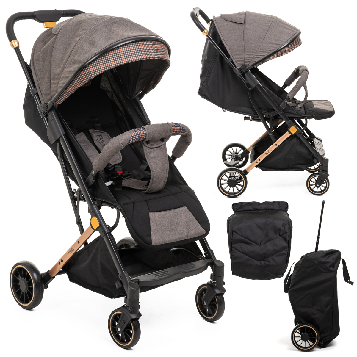 BEBELISSIMO Bebelissimo - Poussette bébé Citadine Ultra Compacte - De 0 à 36 mois - Nola - gris