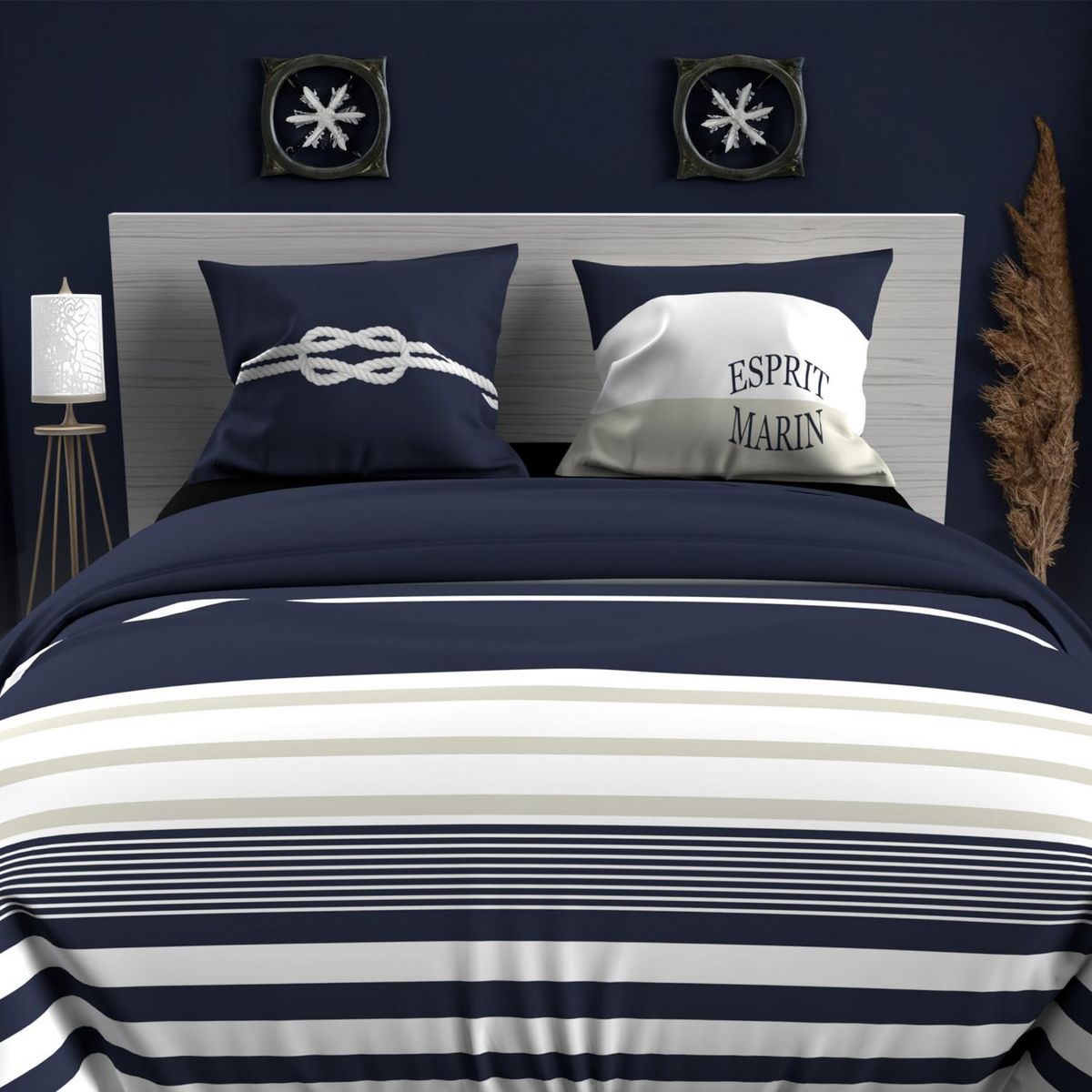 SOLEIL D'OCRE Parure housse de couette en coton 57 Fils MARIN, par Soleil d'ocre