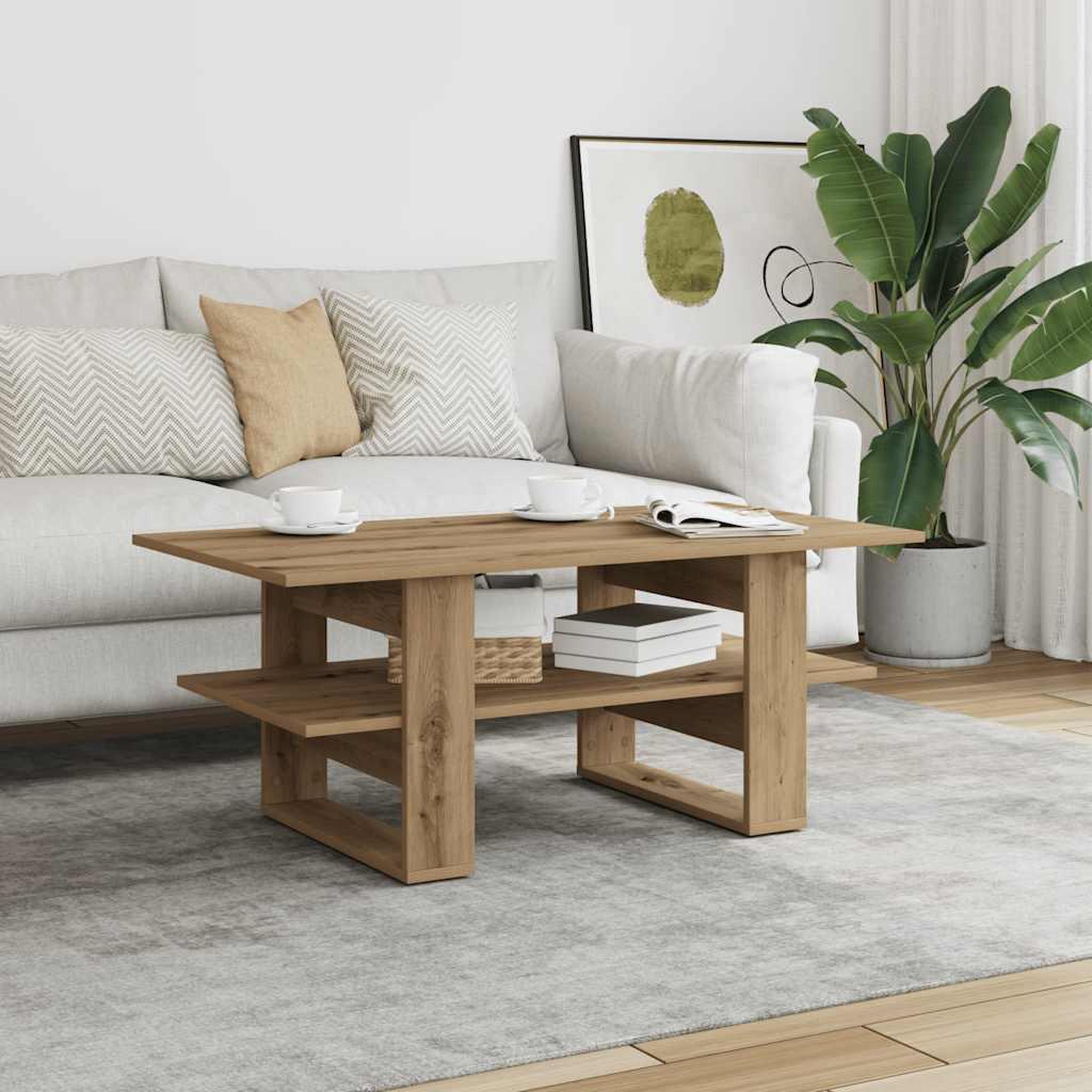 Voir la diapositive 3 : VIDAXL Table basse chene artisanal 102x55x42 cm bois d'ingenierie