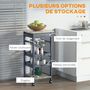 Voir la diapositive 4 : HOMCOM Chariot de service desserte de cuisine à roulettes panier + 2 plateaux amovibles, tiroir, étagère MDF chêne clair bois pin
