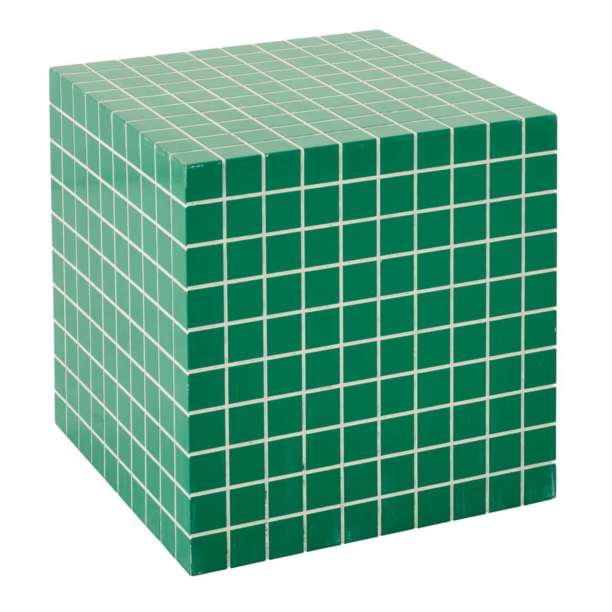 J-LINE Table d'appoint cube à carreaux  spia  35cm vert & blanc