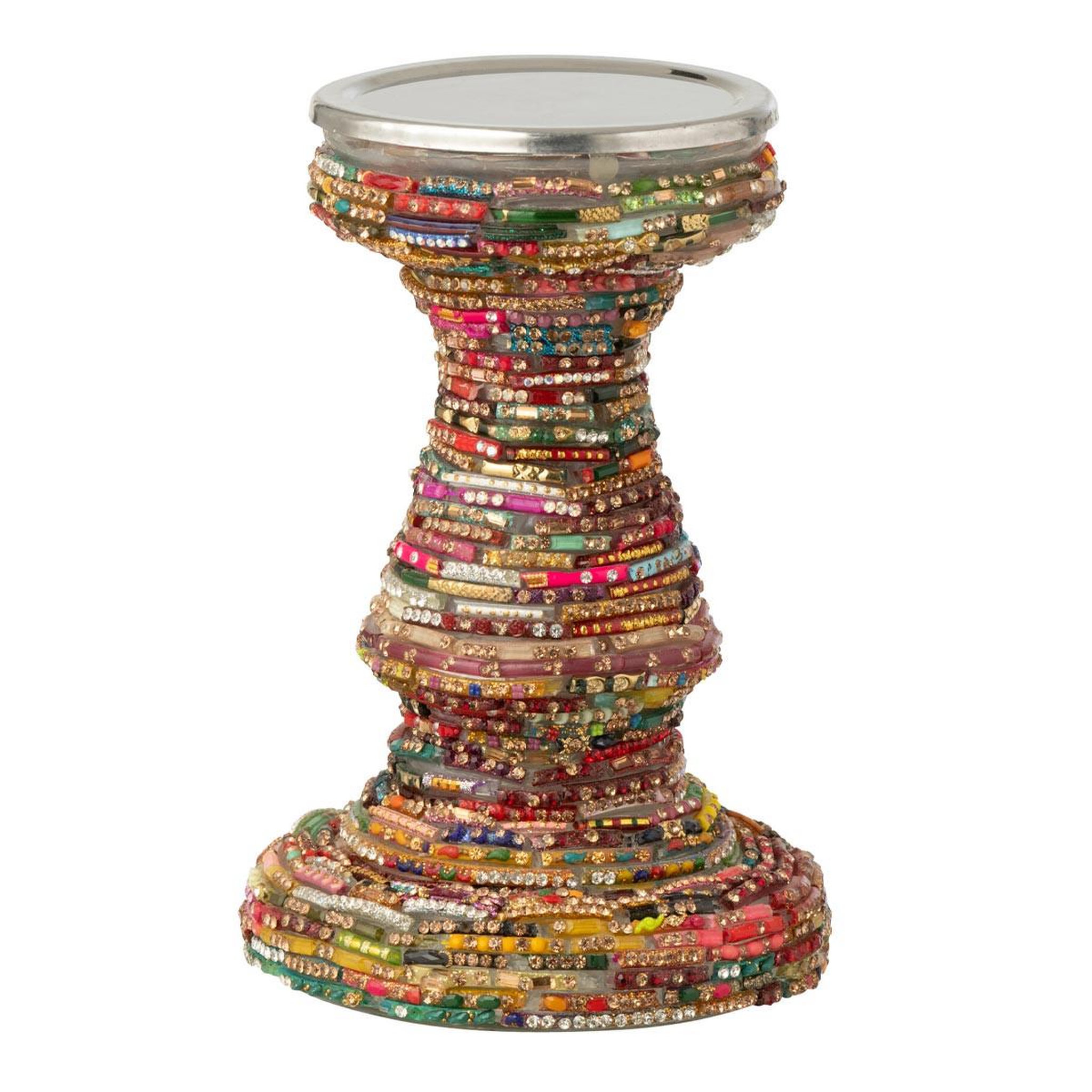 J-LINE Bougeoir déco en verre  perles  19cm multicolore