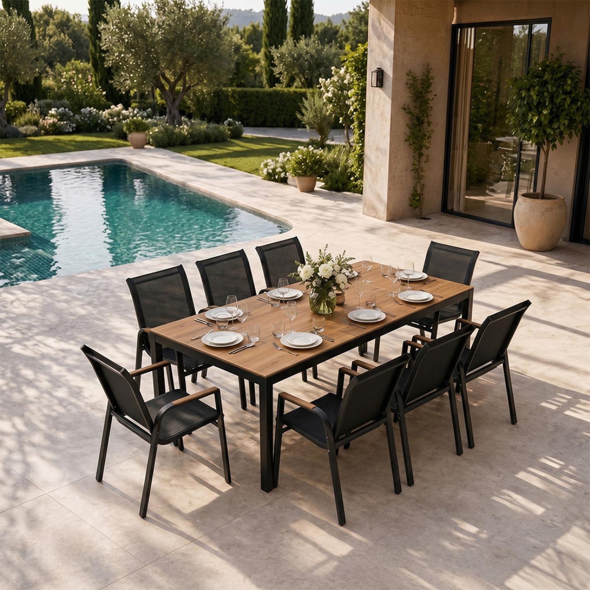 Voir la diapositive 5 : CONCEPT USINE Salon de jardin 8 places avec table 190cm effet bois esperance