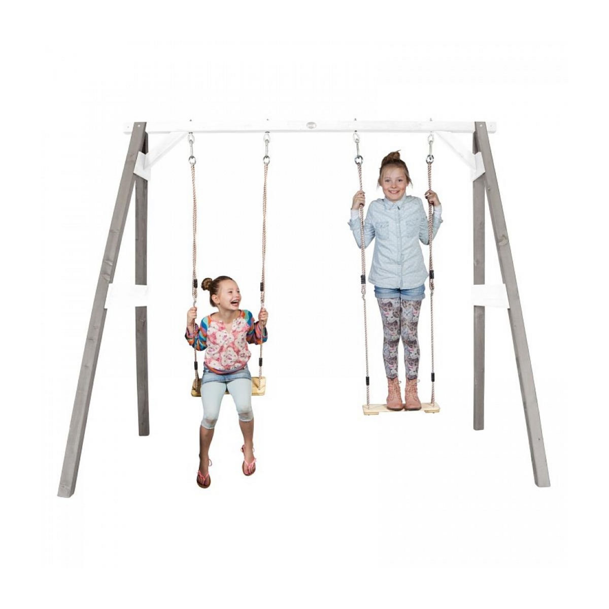 Axi House AXI Portique double 2 balancoires en bois Gris Blanc 160x254x207cm