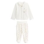 Petit Béguin Ensemble gilet et pantalon bébé en velours Perle. Coloris disponibles : Beige